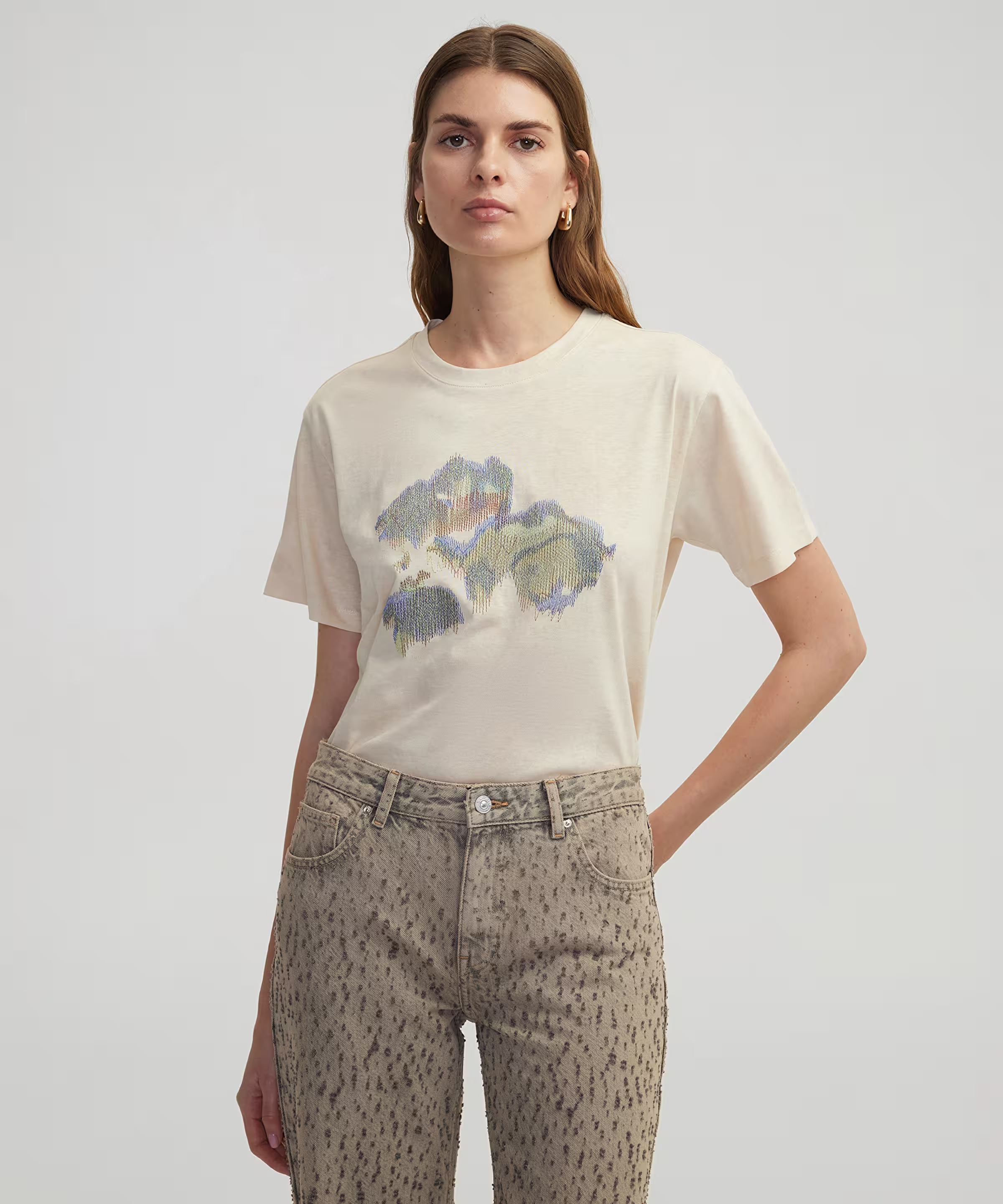 İpekyol Nakışlı Kadın T-shirt IS1250070174 (IS1250070174) Bej