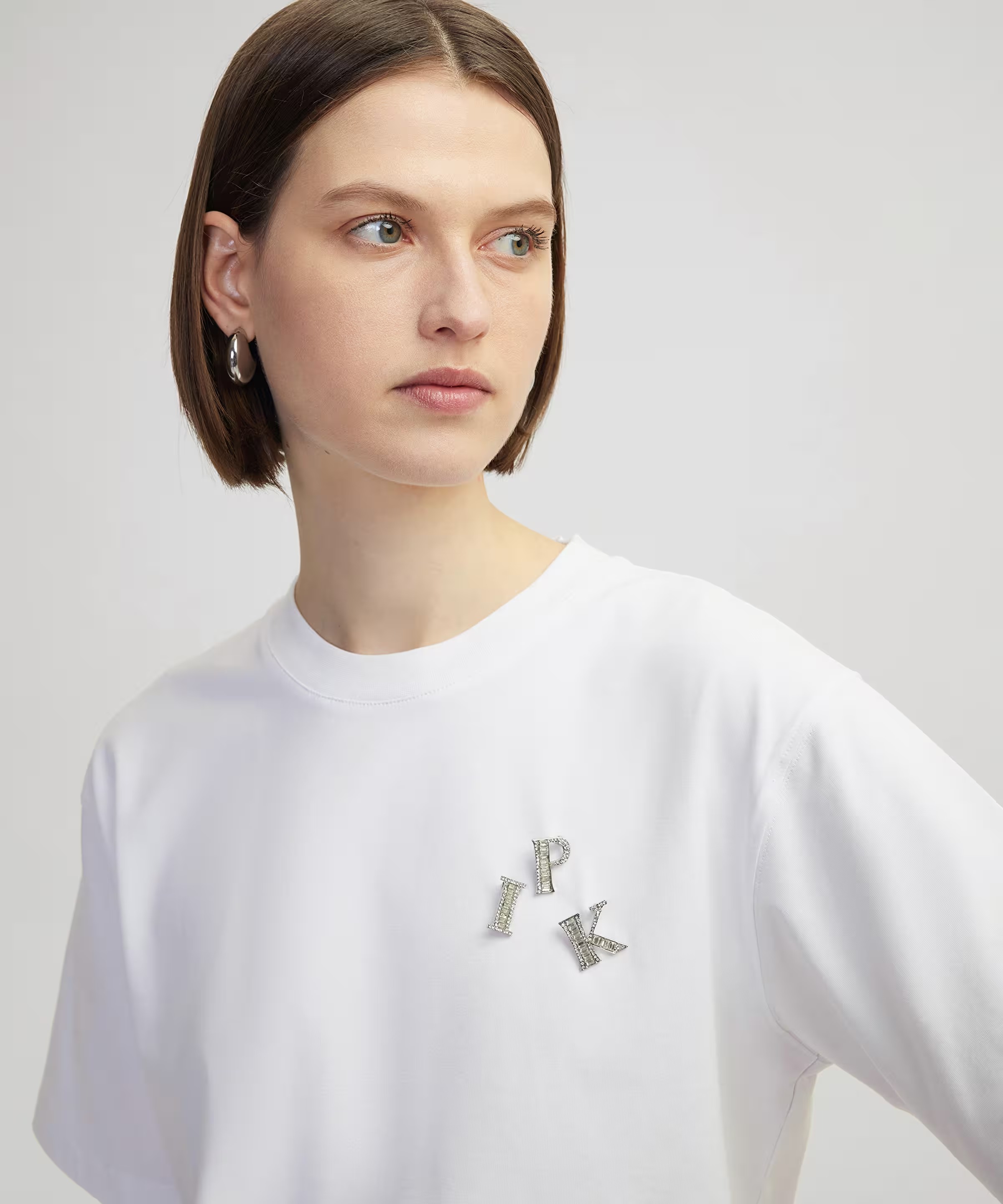 İpekyol Taşlı Monogram Aksesuarlı Kadın T-shirt IS1250070184 (IS1250070184) Beyaz