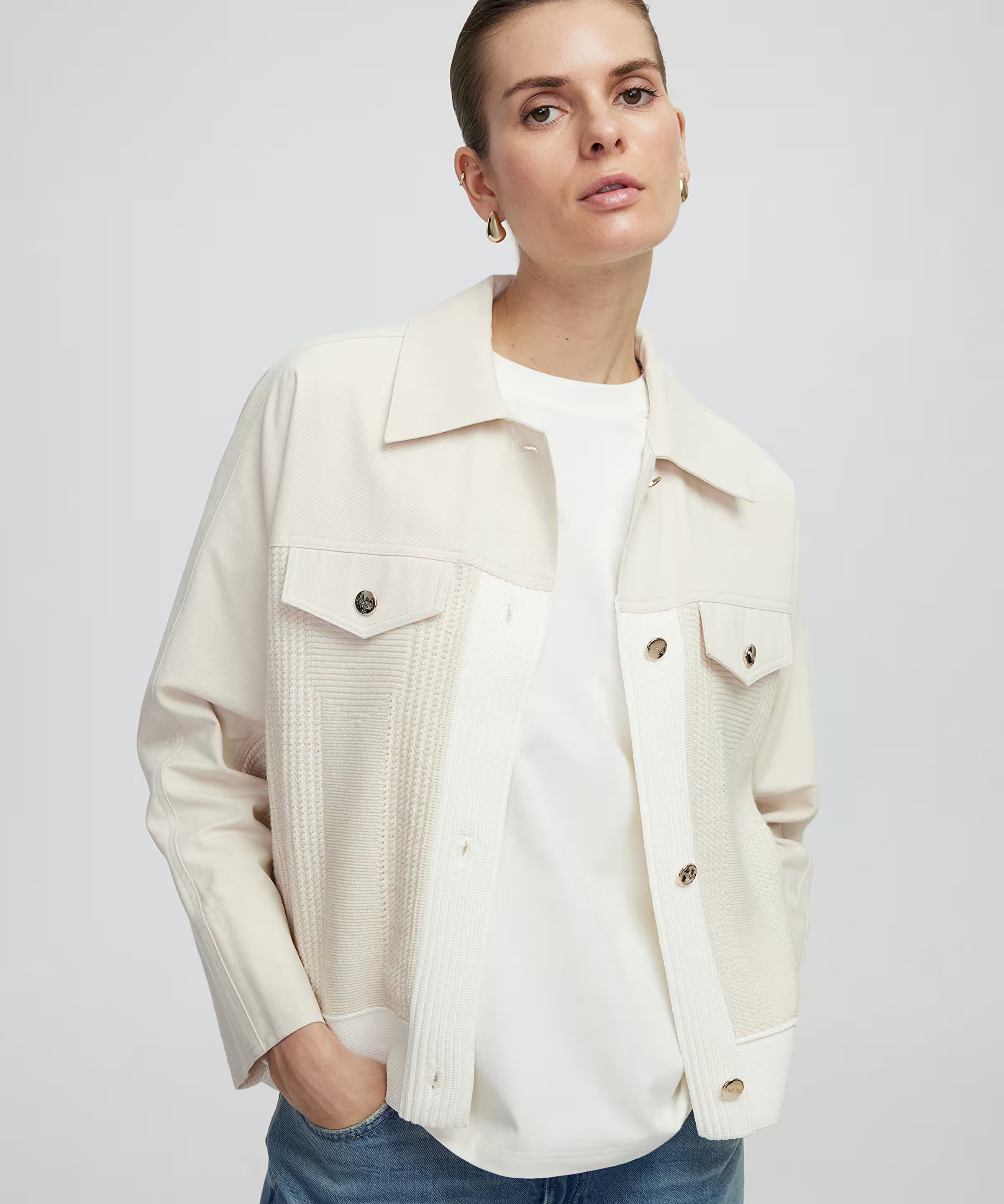 İpekyol Triko Mix Kadın Denim Ceket IS1250005074 (IS1250005074) Ekru