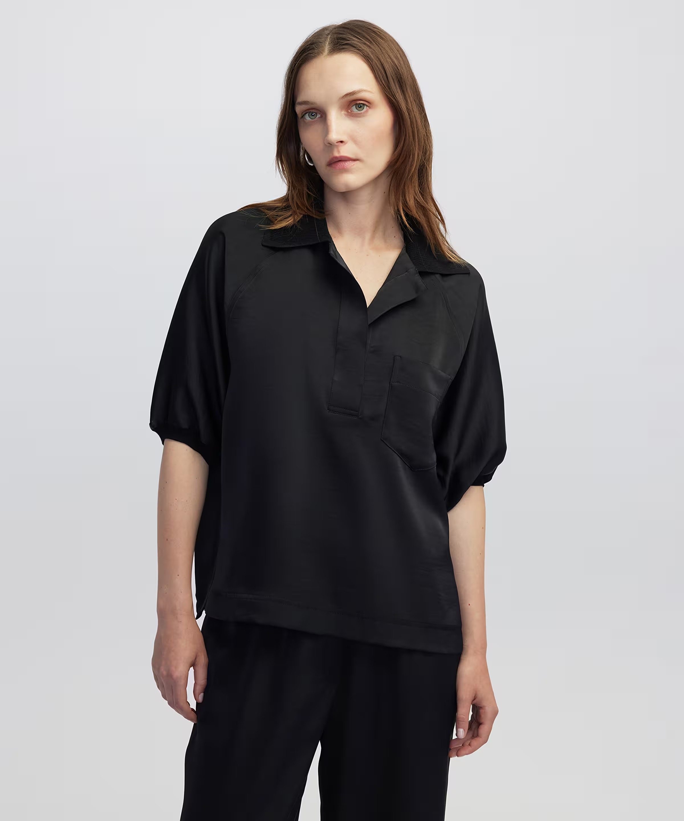 İpekyol Triko Mix Polo Yaka Kadın Bluz IW6250006037 (IW6250006037) Siyah