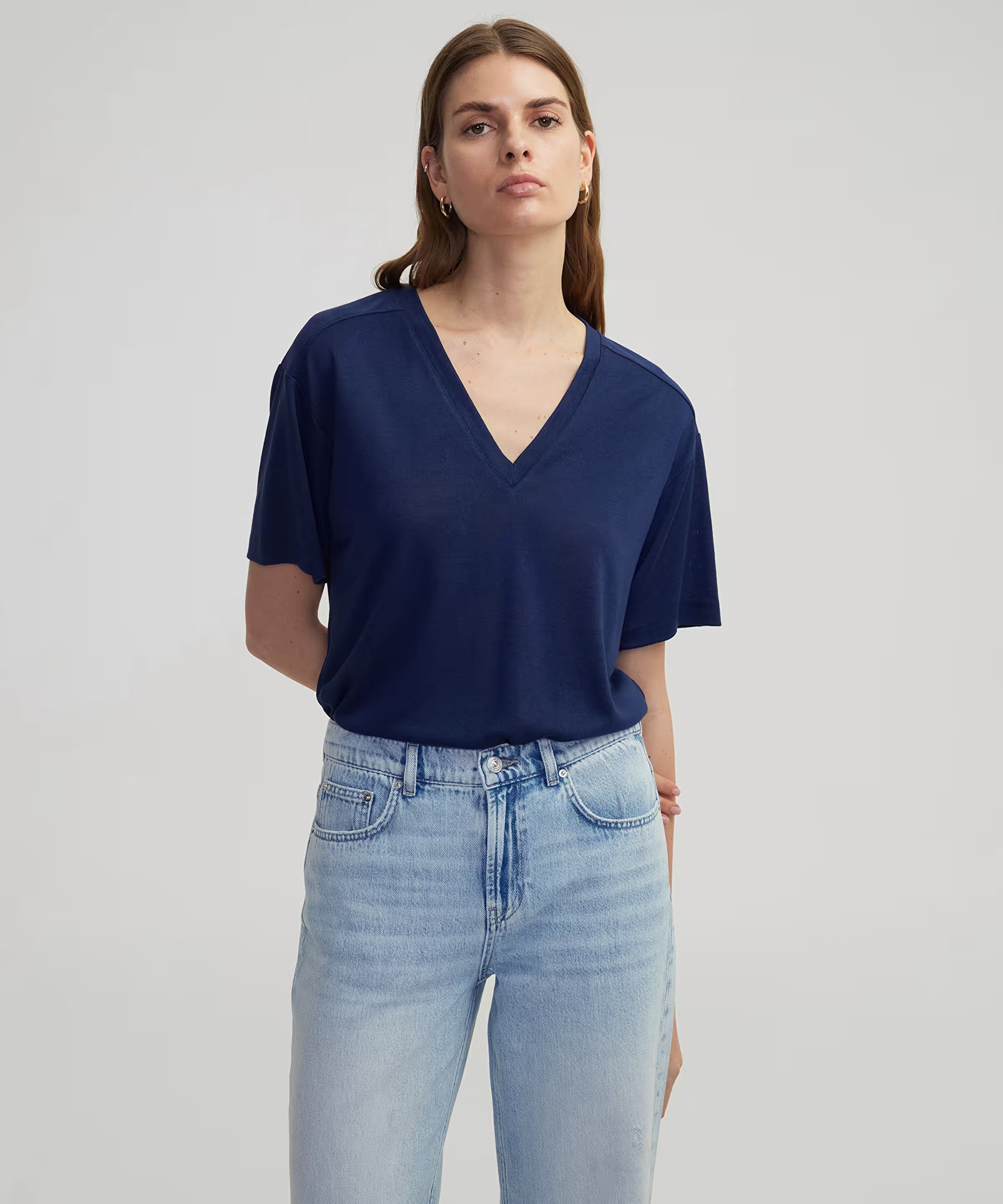 İpekyol V Yaka Kadın Basic T-shirt IS1250070169 (IS1250070169) Lacivert