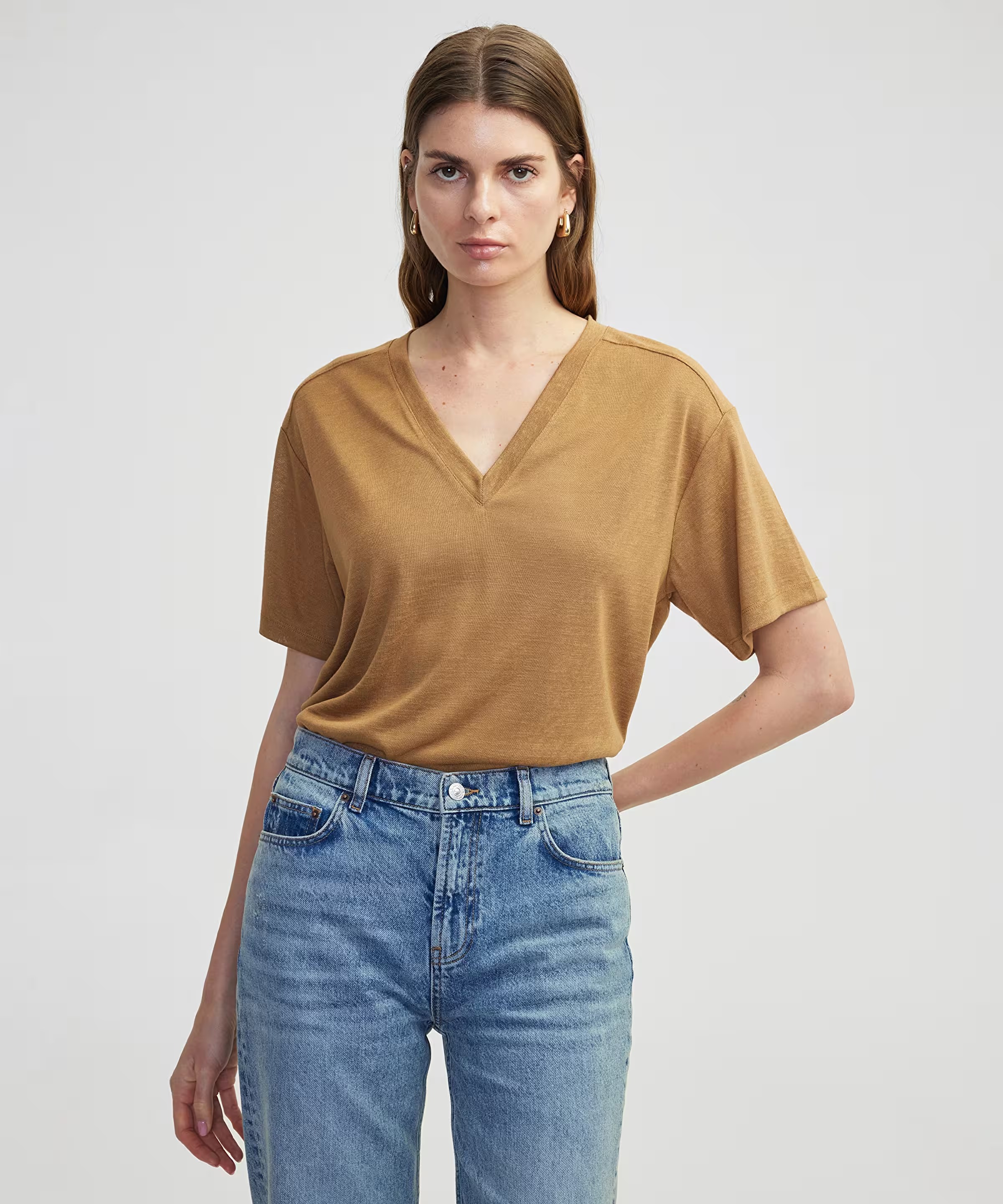 İpekyol V Yaka Kadın Basic T-shirt IS1250070169 (IS1250070169) Bej