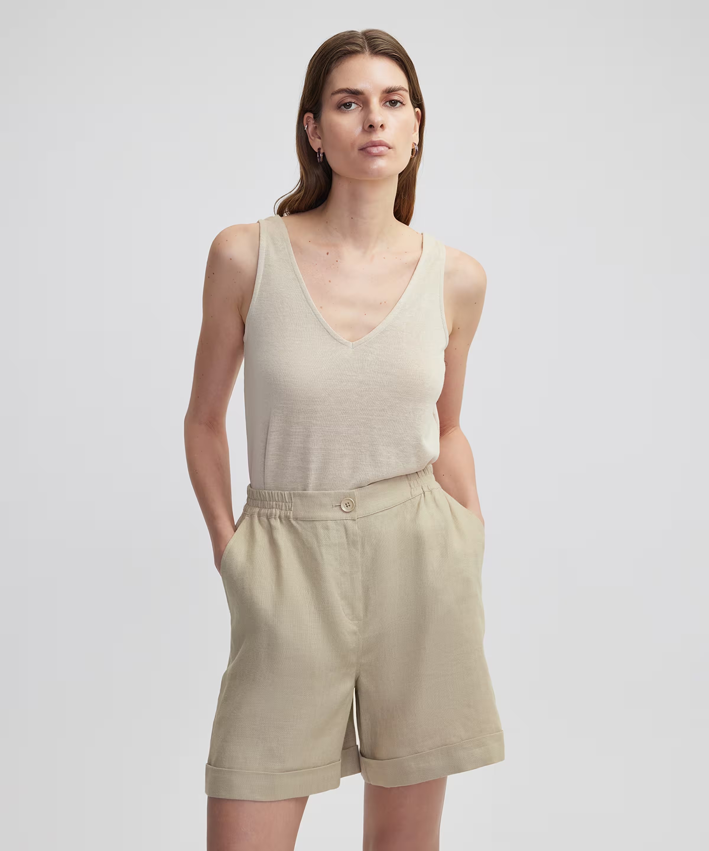 İpekyol V Yaka Kadın Basic T-shirt IS1250070183 (IS1250070183) Bej
