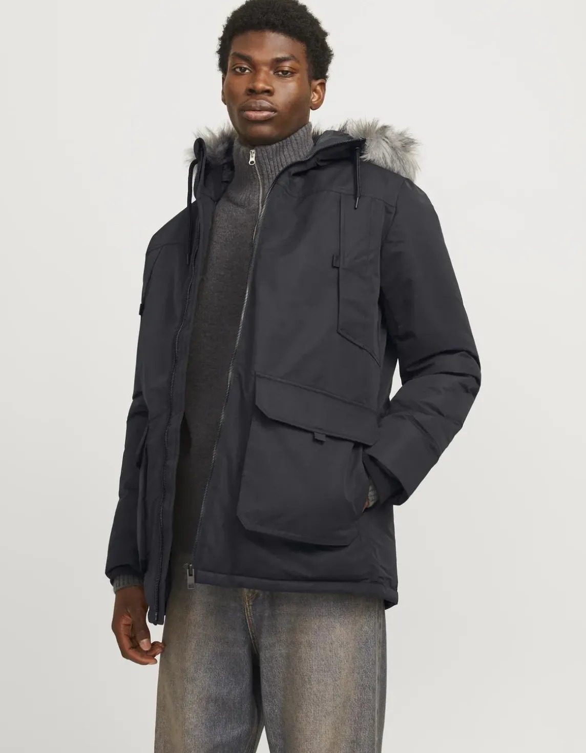 Jack & Jones Jjeconstruct Erkek Parka (12258406) Siyah