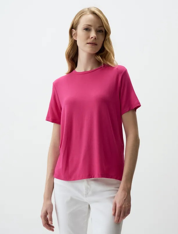Jimmy Key Bisiklet Yaka Kadın Basic T-shirt 4WW032757 4WW032757 Fuşya