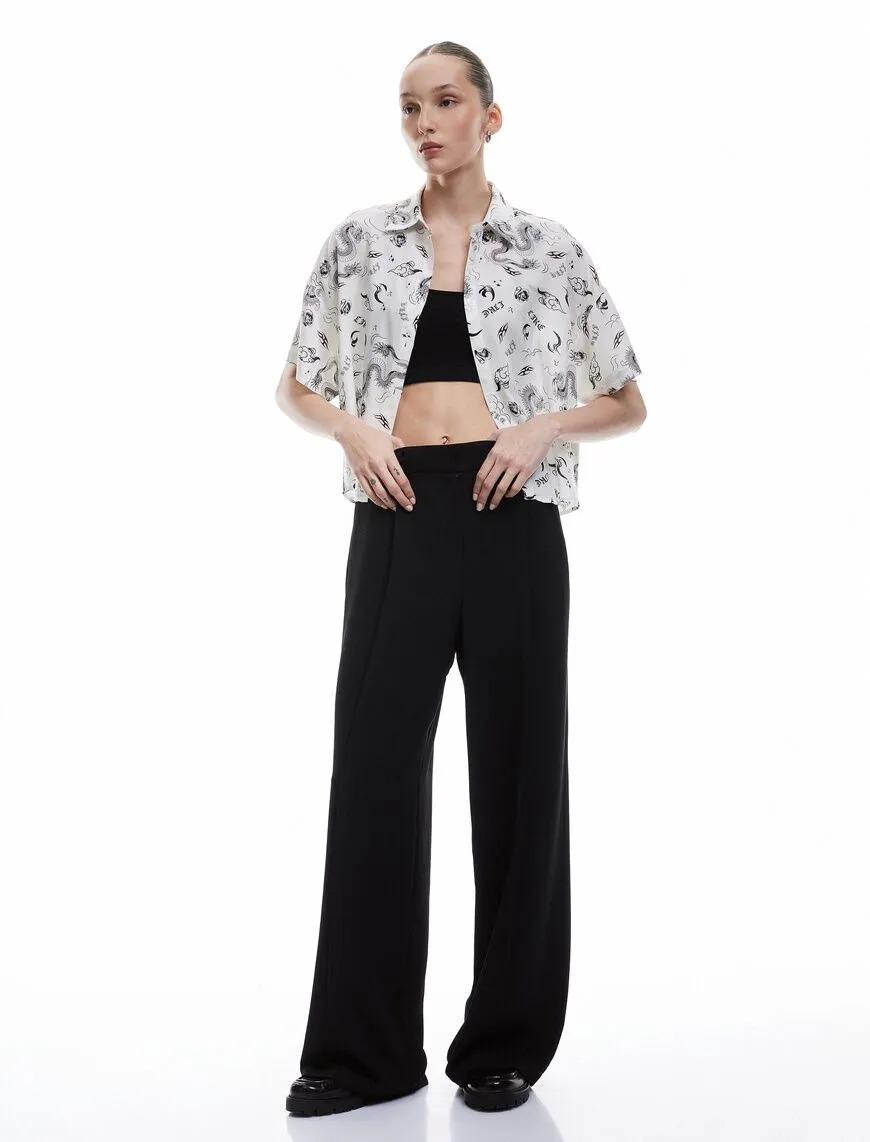 Koton Klasik Yaka Düğmeli Viskon Kadın Oversize Gömlek 5SAL60017IW (5SAL60017IW) Ekru