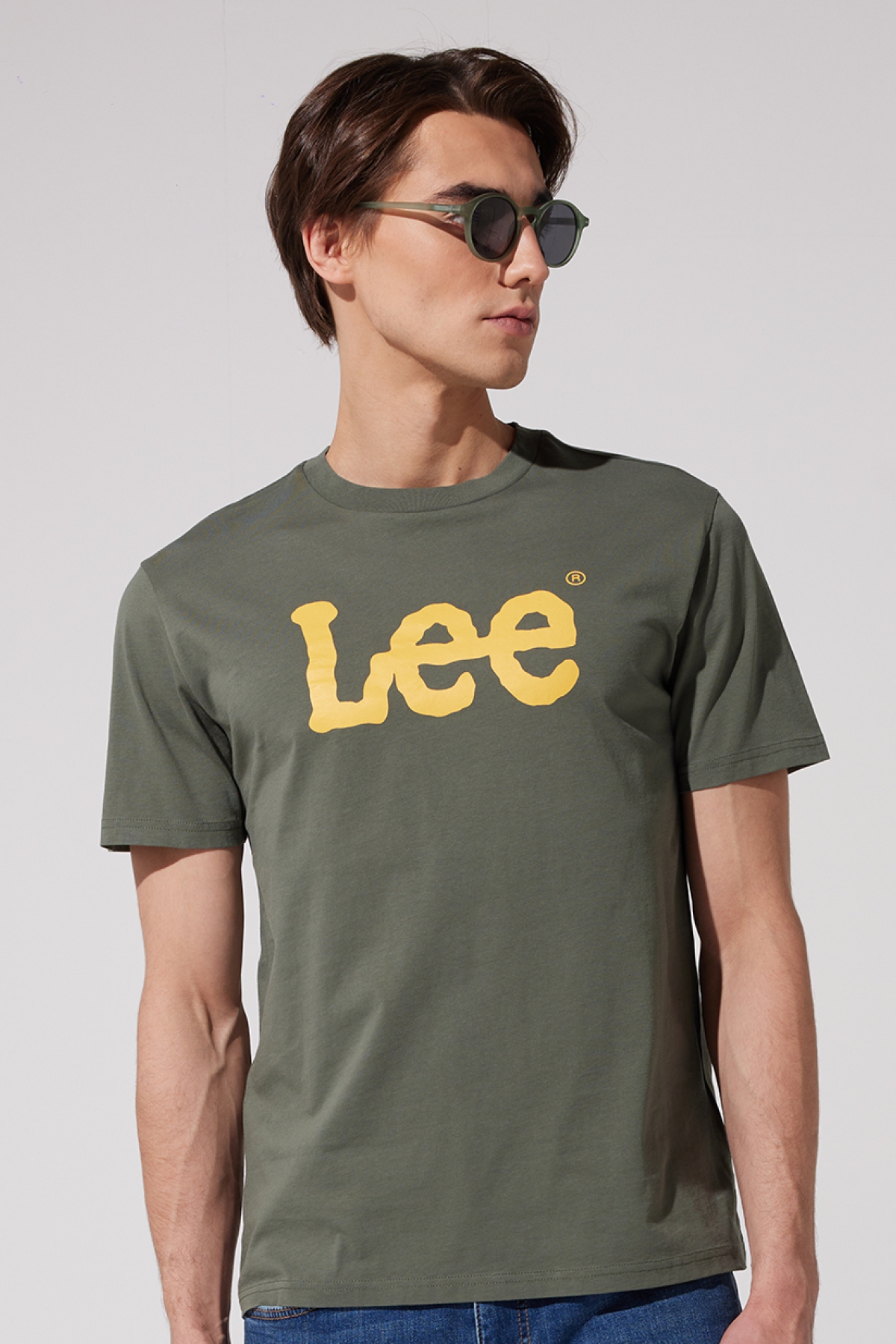Lee Eu Coll.M Big Logo Crew Neck Erkek T-shirt ML65QAI801 (ML65QAI801) Haki