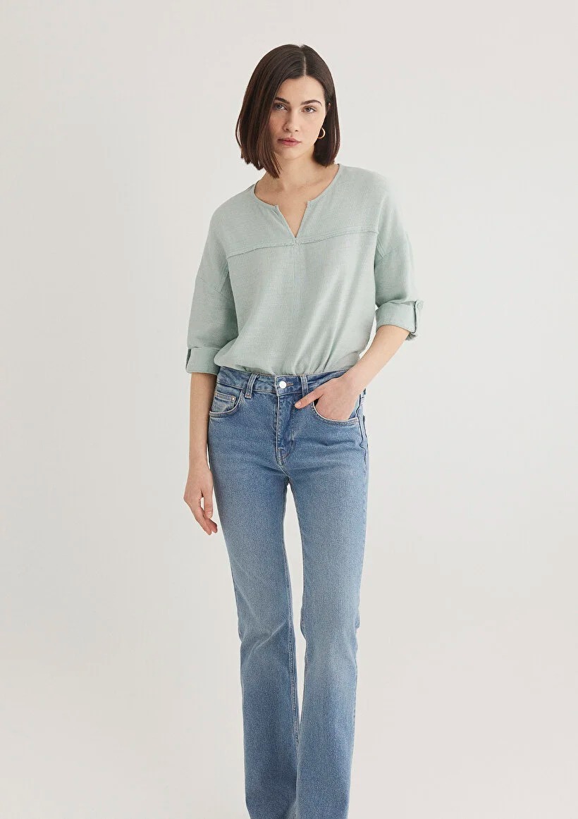 Mavi Regular Fit Kadın V Yaka Bluz (M121357-70808) Yeşil