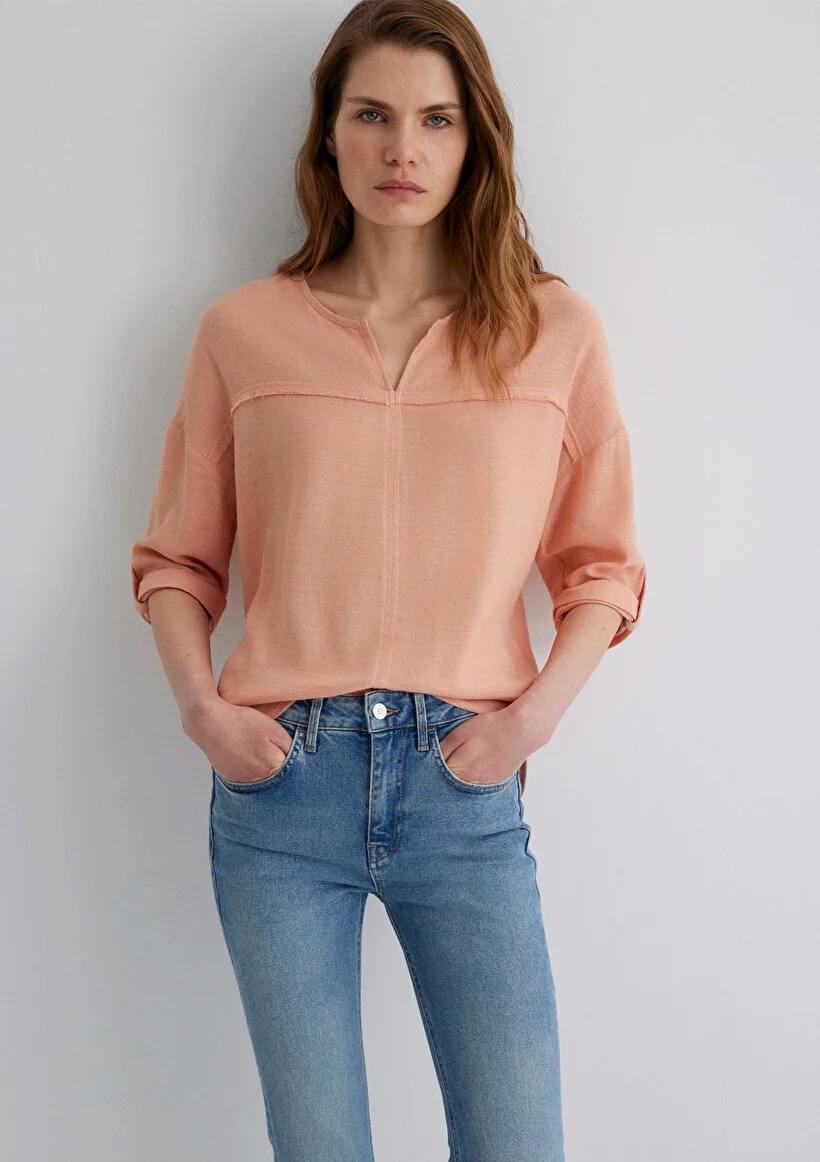 Mavi Regular Fit Kadın V Yaka Bluz (M121357-71245) Turuncu