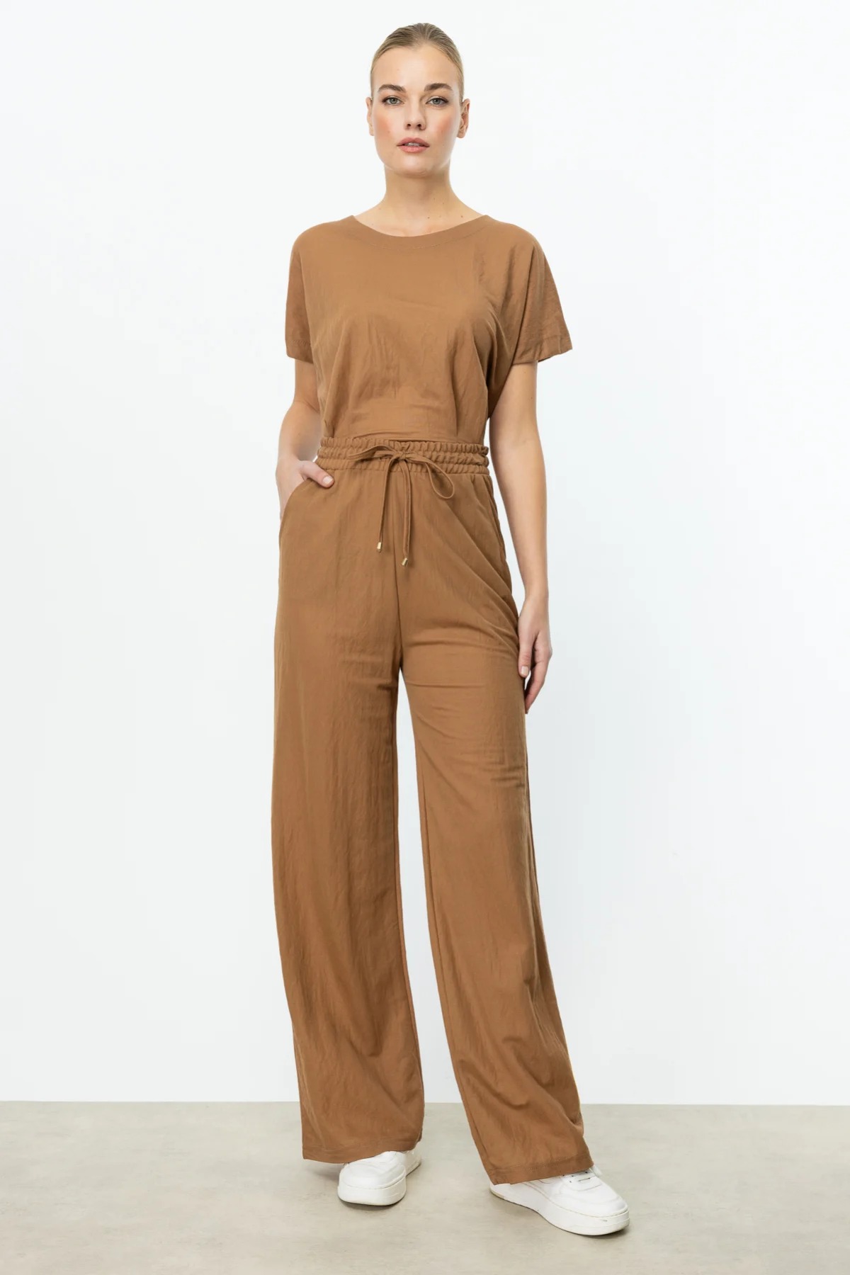 On Fashion Beli Lastikli Bol Paça Kadın Pantolon 25Y.ON.PNT.56308.01 (25Y.ON.PNT.56308.01) Kahve