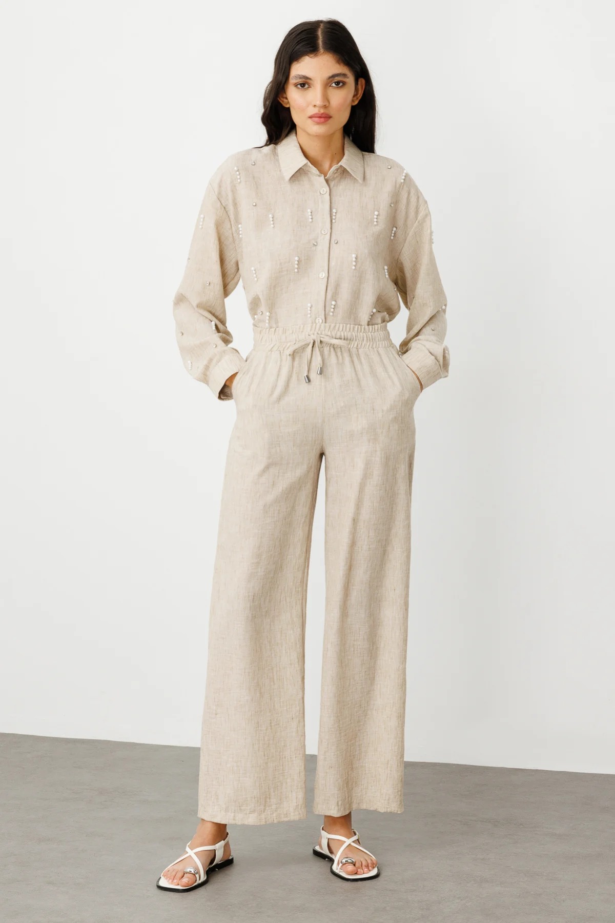 On Fashion Bol Paça Kadın Keten Pantolon 25Y.ON.PNT.56539.01 (25Y.ON.PNT.56539.01) Bej