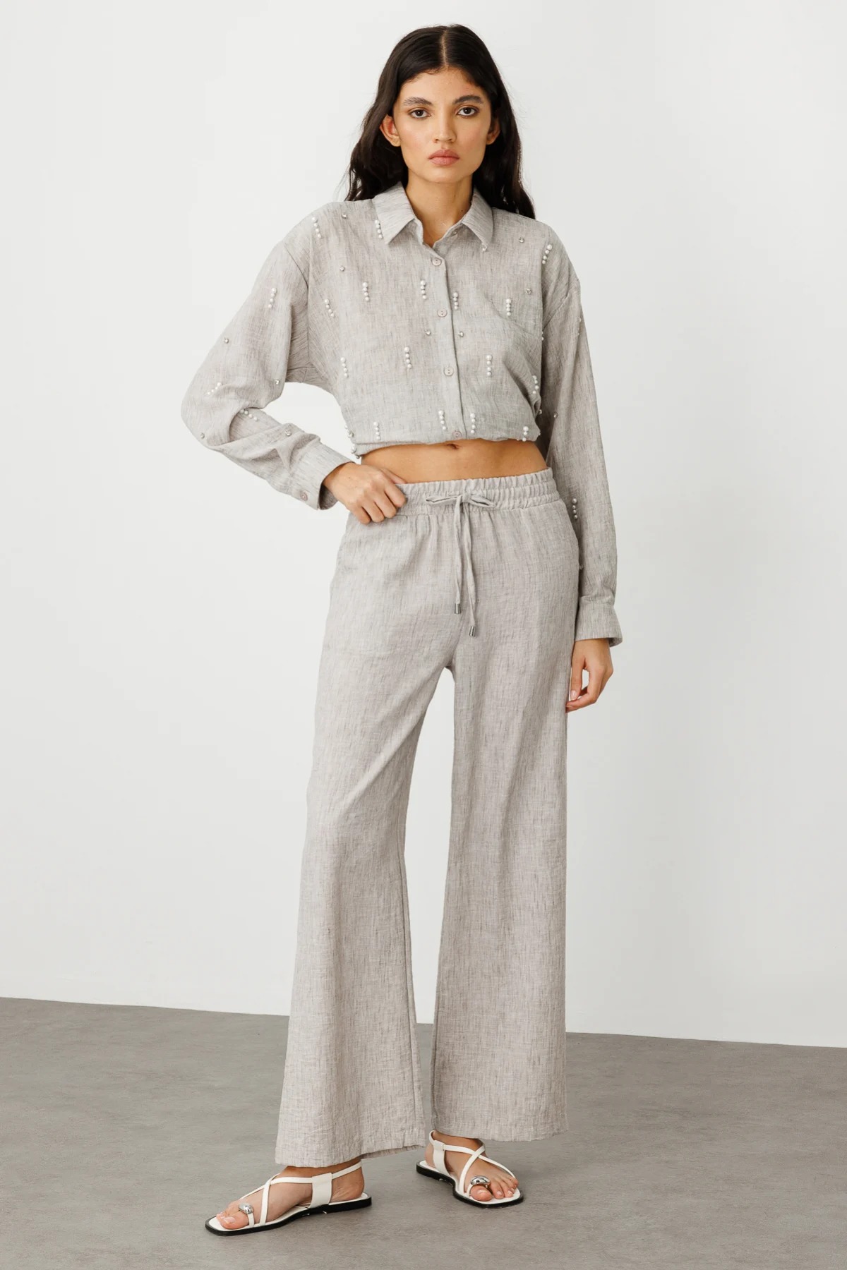 On Fashion Bol Paça Kadın Keten Pantolon 25Y.ON.PNT.56539.01 (25Y.ON.PNT.56539.01) Gri