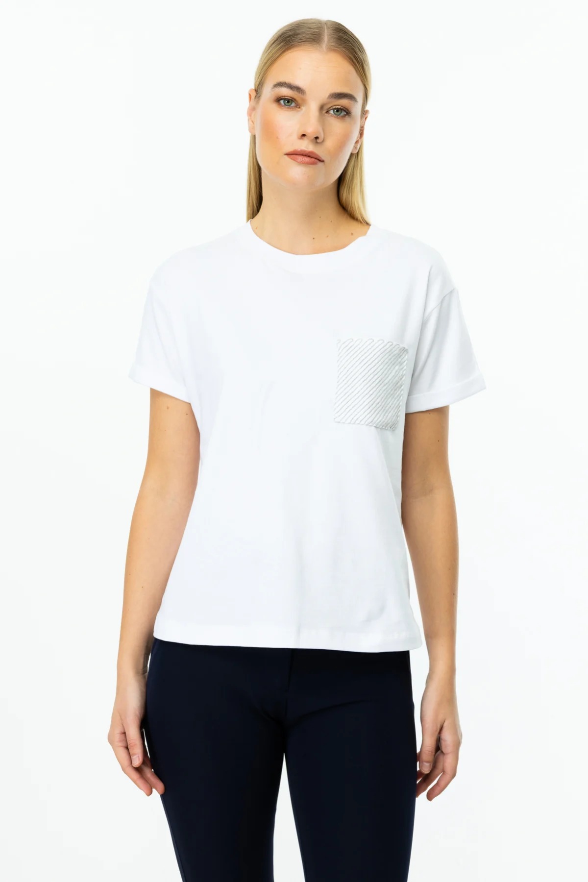 On Fashion Cebi Taşlı Kısa Kol Sıfır Yaka Kadın Bluz 25Y.ON.BLZ.51349.01 (25Y.ON.BLZ.51349.01) Beyaz