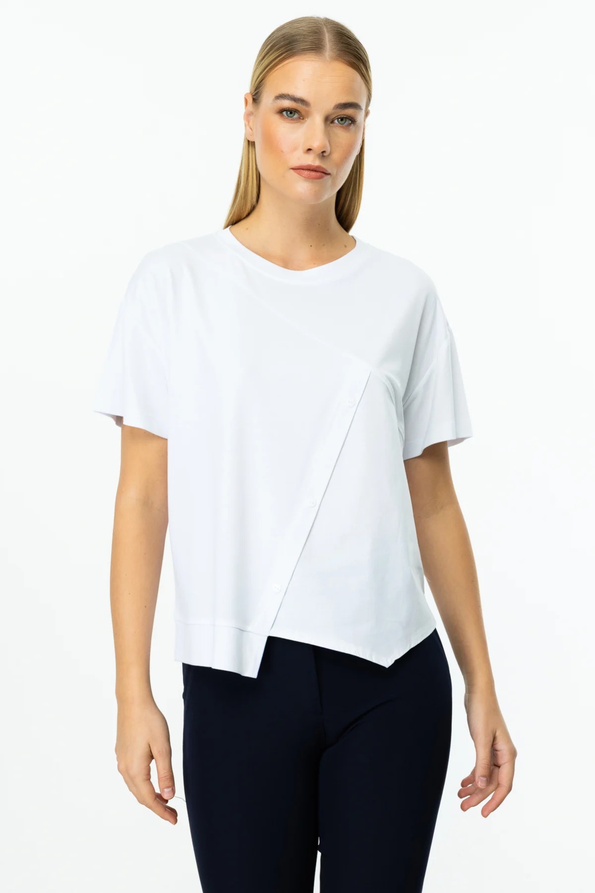 On Fashion Önü Verev Düğmeli Kadın Bluz 25Y.ON.BLZ.51341.01 (25Y.ON.BLZ.51341.01) Ekru