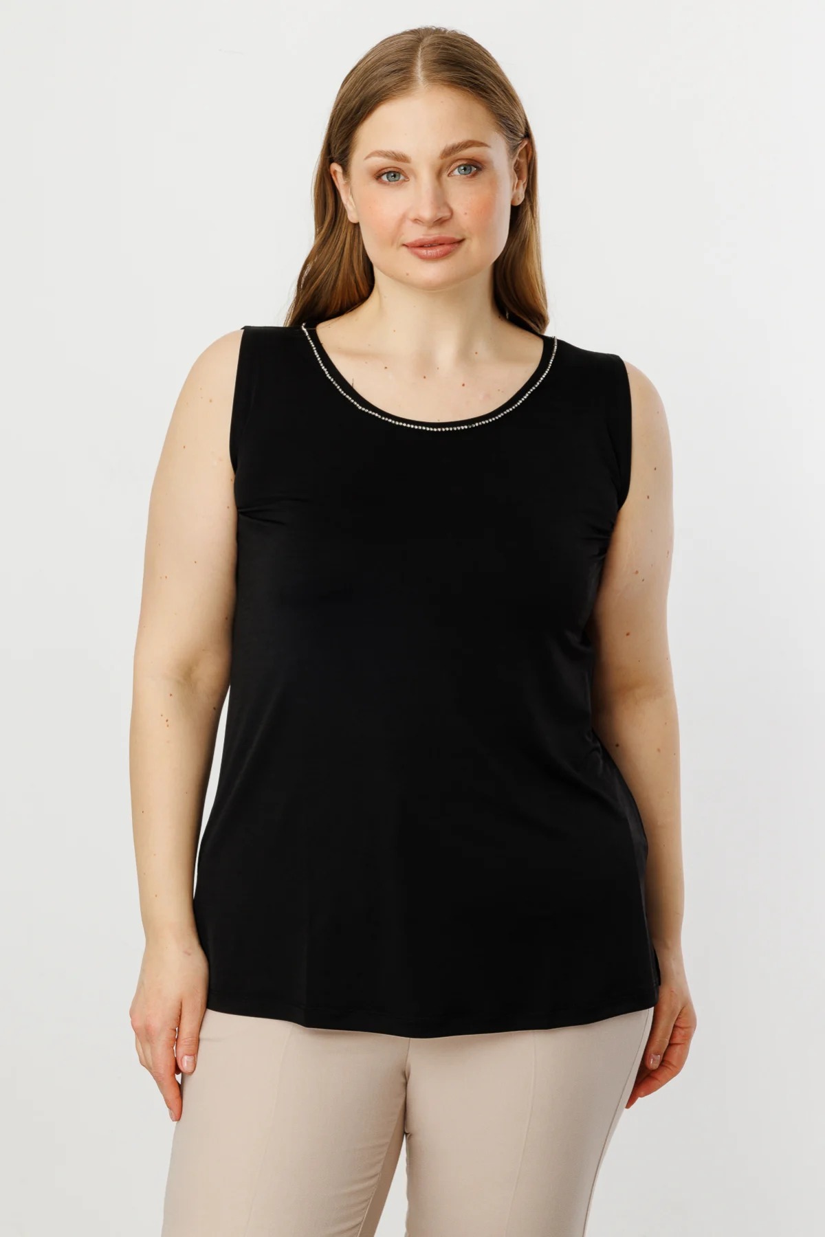 On Fashion Sıfır Kol Yakası Taş Detaylı Büyük Beden Kadın Bluz 25Y.ON.BLZ.51362.01 (25Y.ON.BLZ.51362.01) Siyah