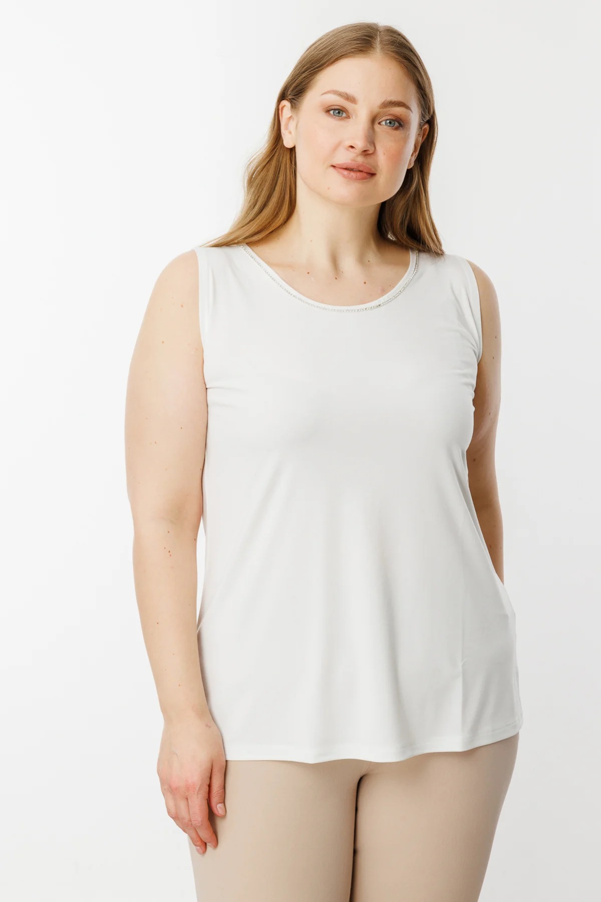 On Fashion Sıfır Kol Yakası Taş Detaylı Büyük Beden Kadın Bluz 25Y.ON.BLZ.51362.01 (25Y.ON.BLZ.51362.01) Ekru