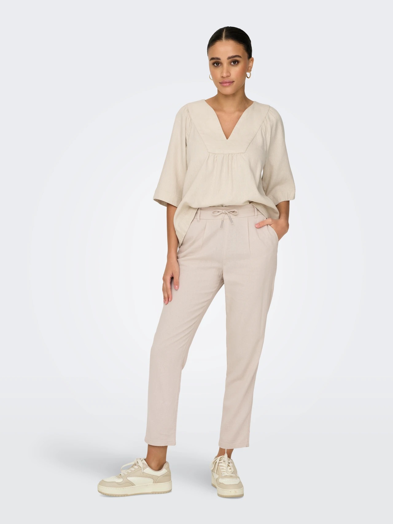 Only Onlcaro-Poptrash Easy Linen Kadın Pantolon 15278710 (15278710) Krem