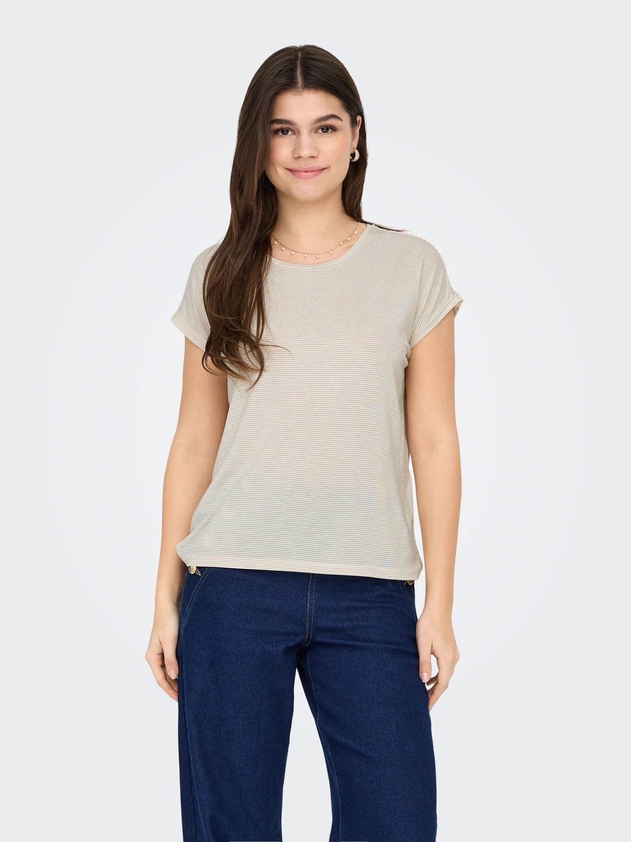 Only Onlclaudia S/S Glitter Top Noos Kadın T-shirt 15318422 (15318422) Krem