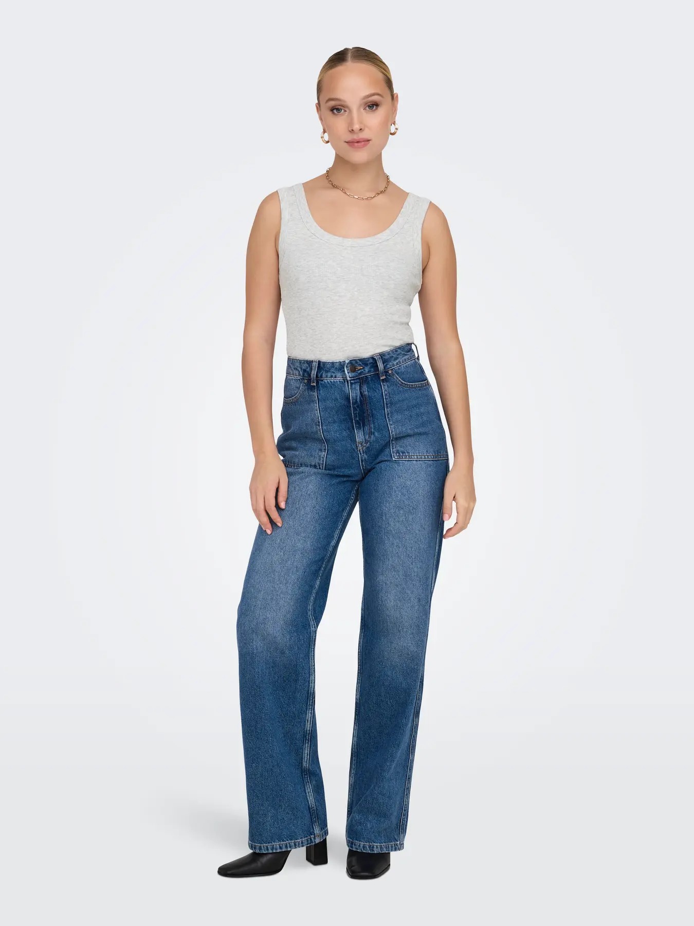 Only Onleasy S/L Tank Top Jrs Kadın Askılı Bluz 15315571 (15315571) Gri