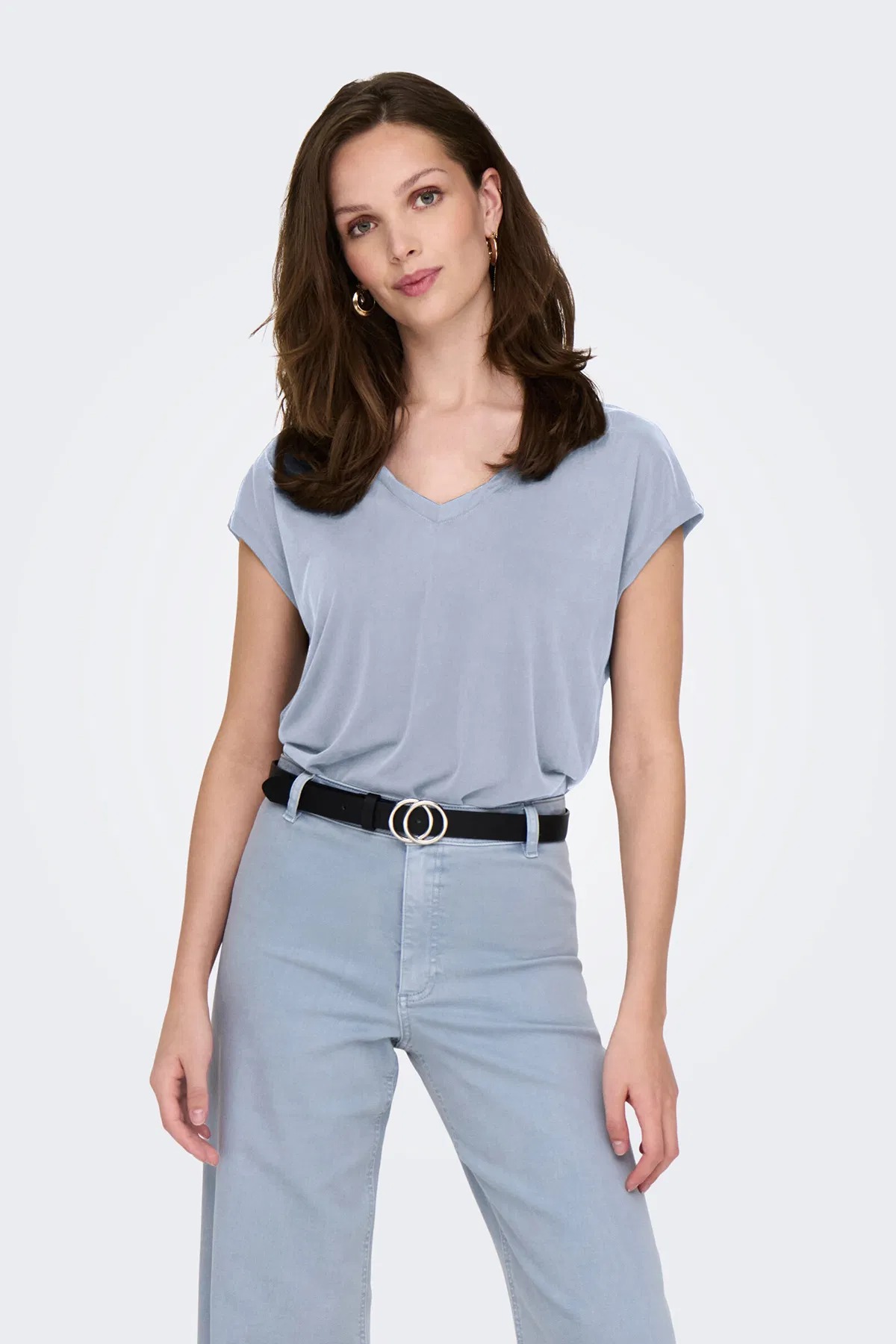 Only Onlhannah S/S V-Neck Top Kadın T-shirt 15326642 (15326642) Mavi