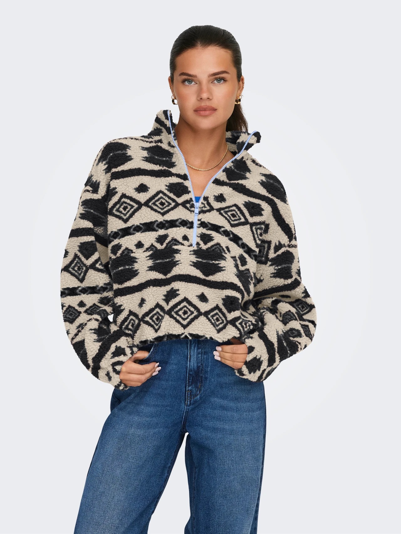 Only Onljanne Life Aztec Teddy Kadın Sweatshirt 15267415 (15267415) Bej