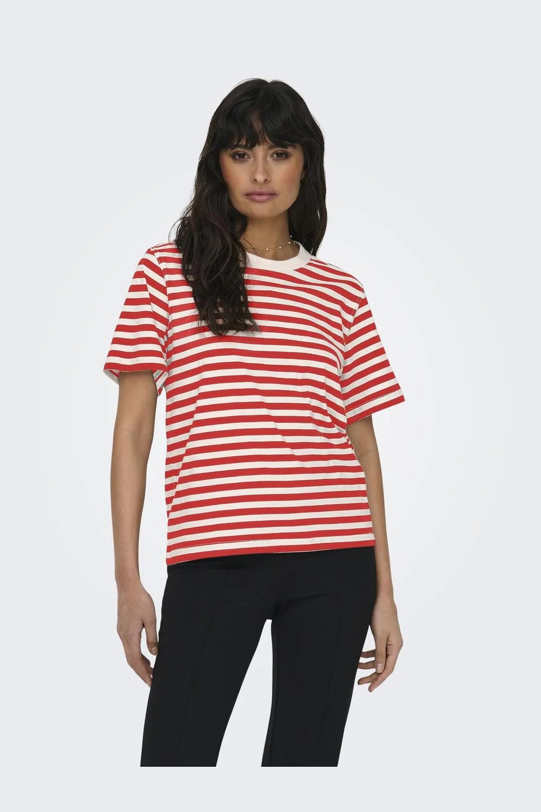 Only Onllivina Stripe Tee Jrs Noos Kadın T-shirt 15272227 (15272227) Kırmızı