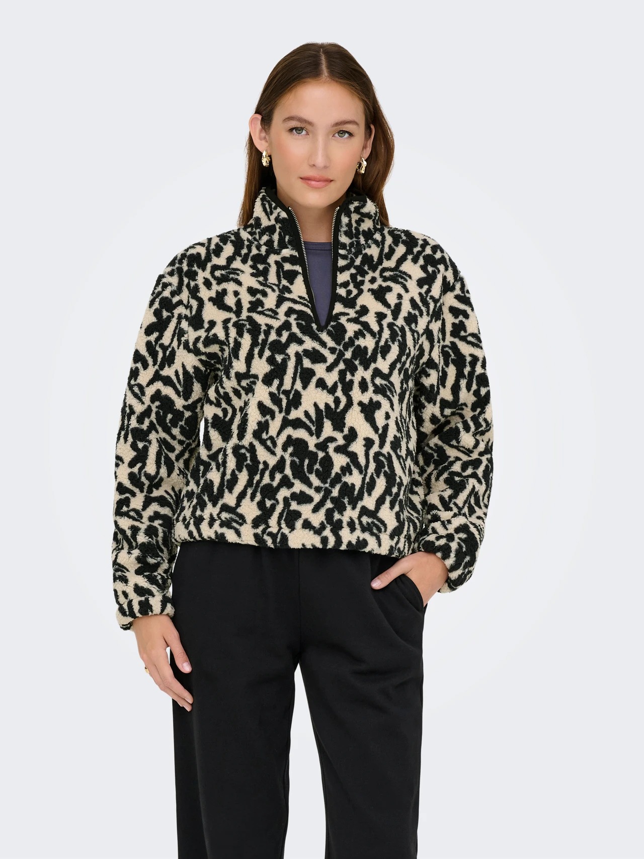 Only Onlnew Dallas Dik Yaka Kadın Polar Sweatshirt 15311631 (15311631) Siyah