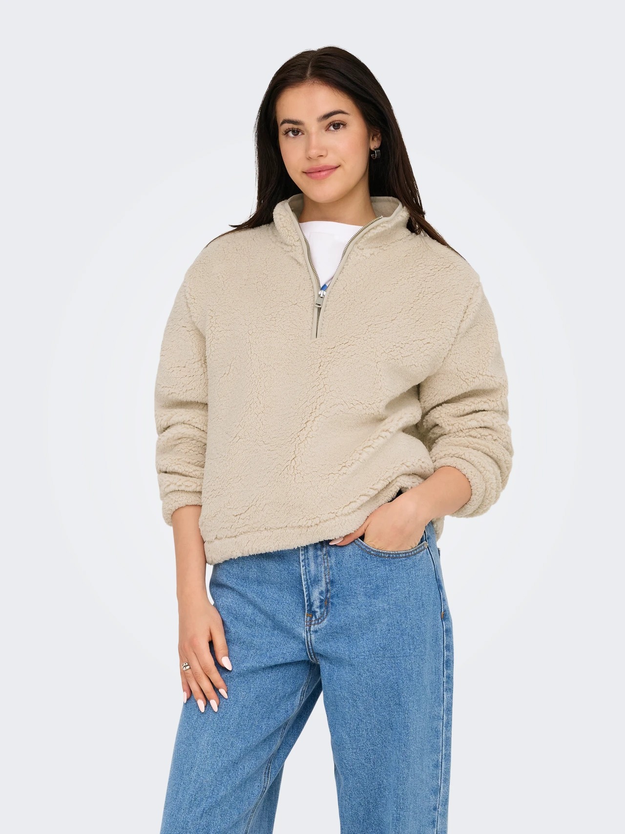 Only Onlnew Dallas Dik Yaka Kadın Polar Sweatshirt 15311631 (15311631) Bej