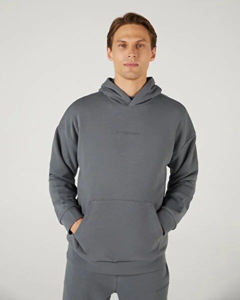 Skechers M Essential Hoodie Erkek Sweatshirt (S242110-003) Antrasit