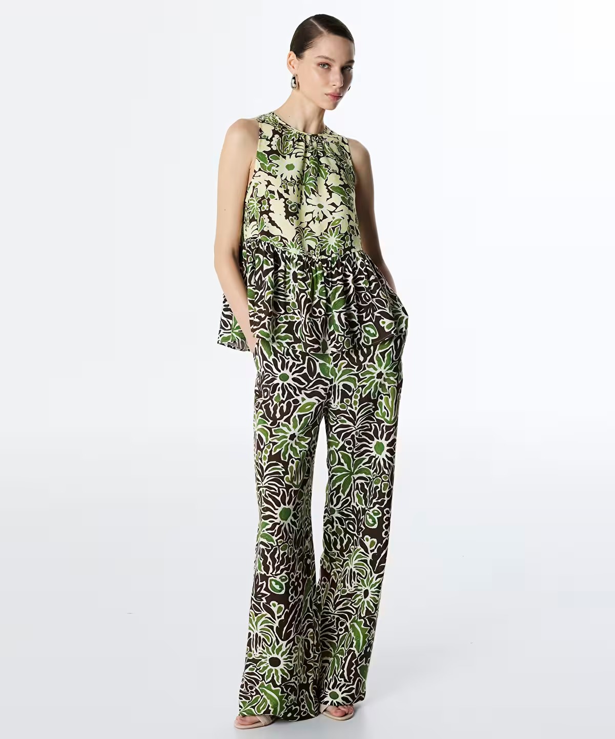 Twist Çiçek Desen Kadın Pantolon (TS1250003228) Haki