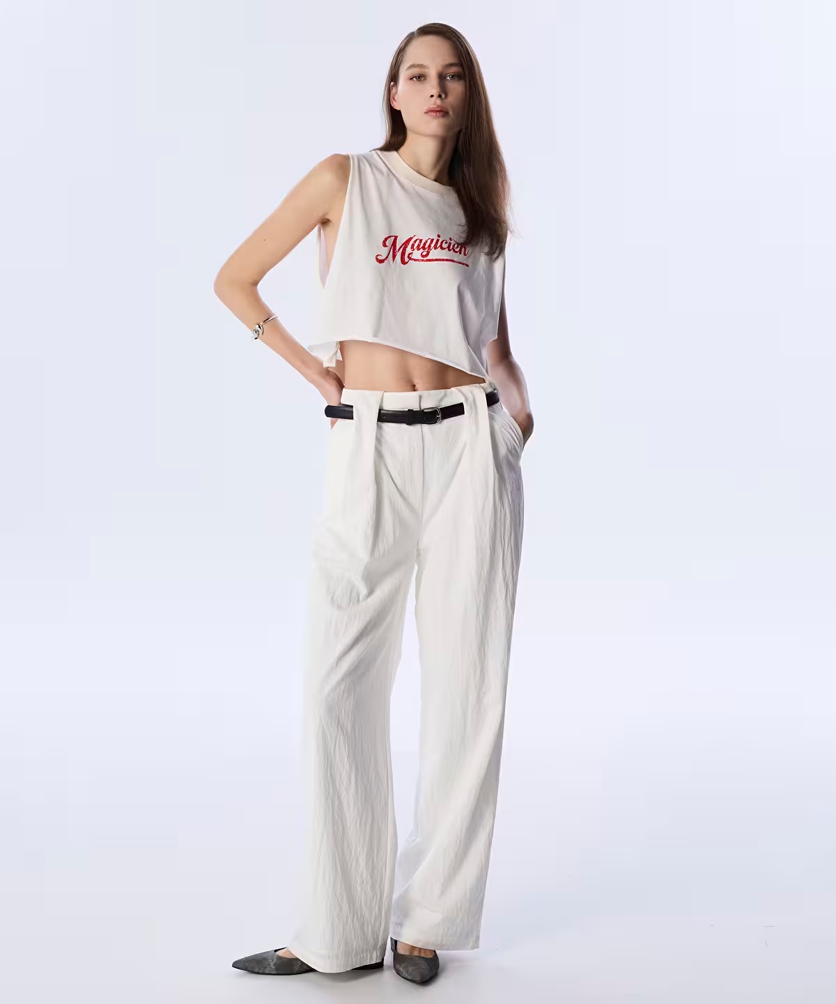 Twist Wide Leg Fit Dokulu Kadın Pantolon (TS1250003210) Ekru