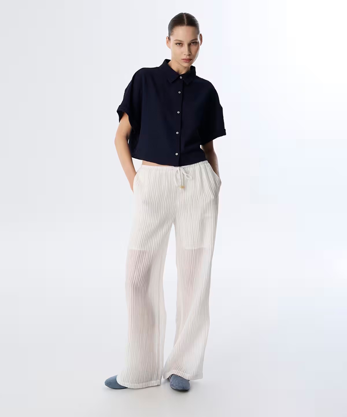Twist Wide Leg Fit Kadın Pantolon (TS1250003172) Ekru