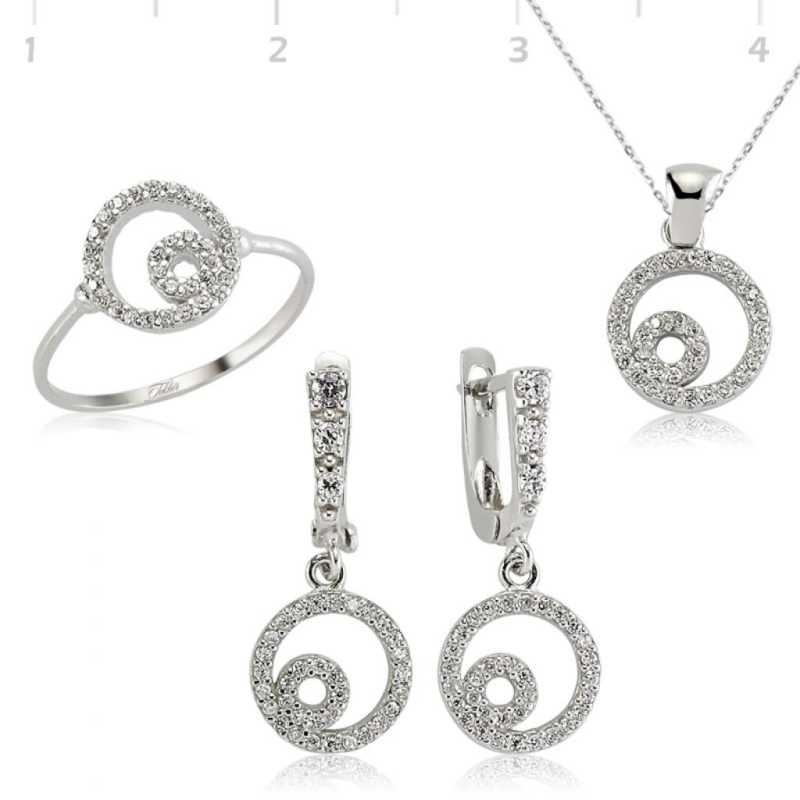 Gümüş Beyaz Taşlı Bayan Set