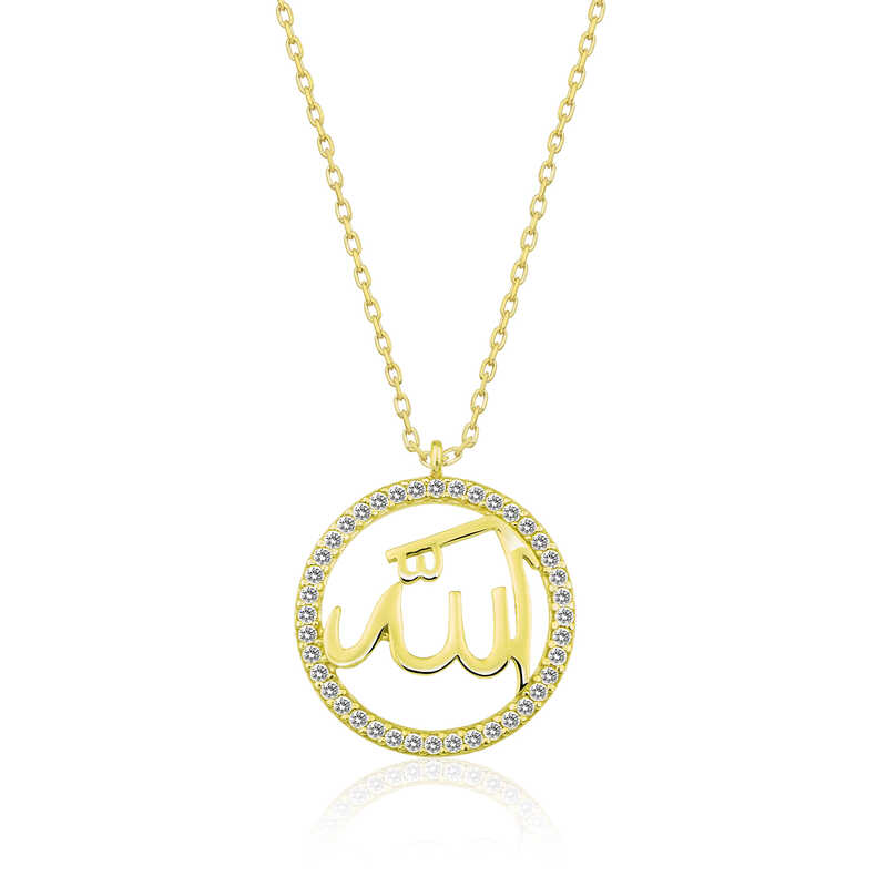 Gümüş Gold Arapça Allah Yazılı Bayan Kolye
