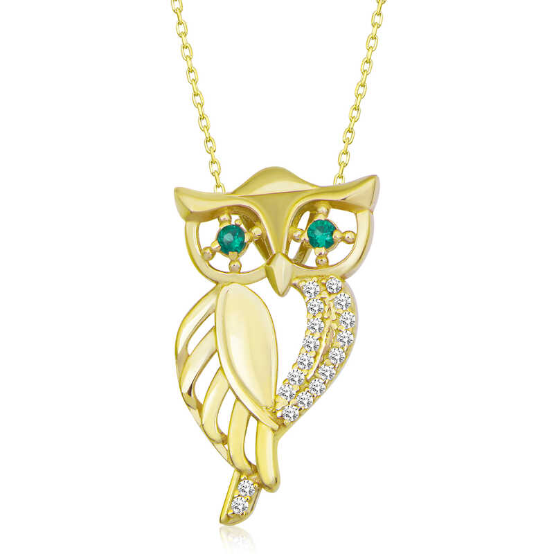 ​Gümüş Gold Yeşil Gözlü Baykuş Kadın Kolye
