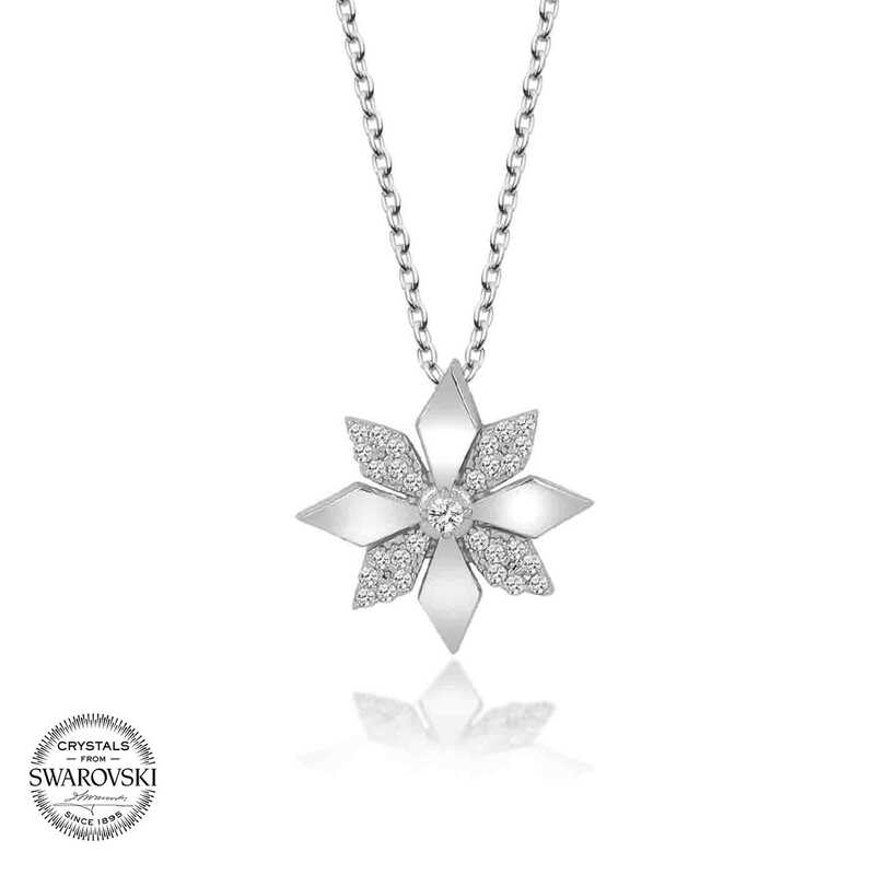 Swarovski Taşlı Gümüş Çiçek Bayan  Kolye