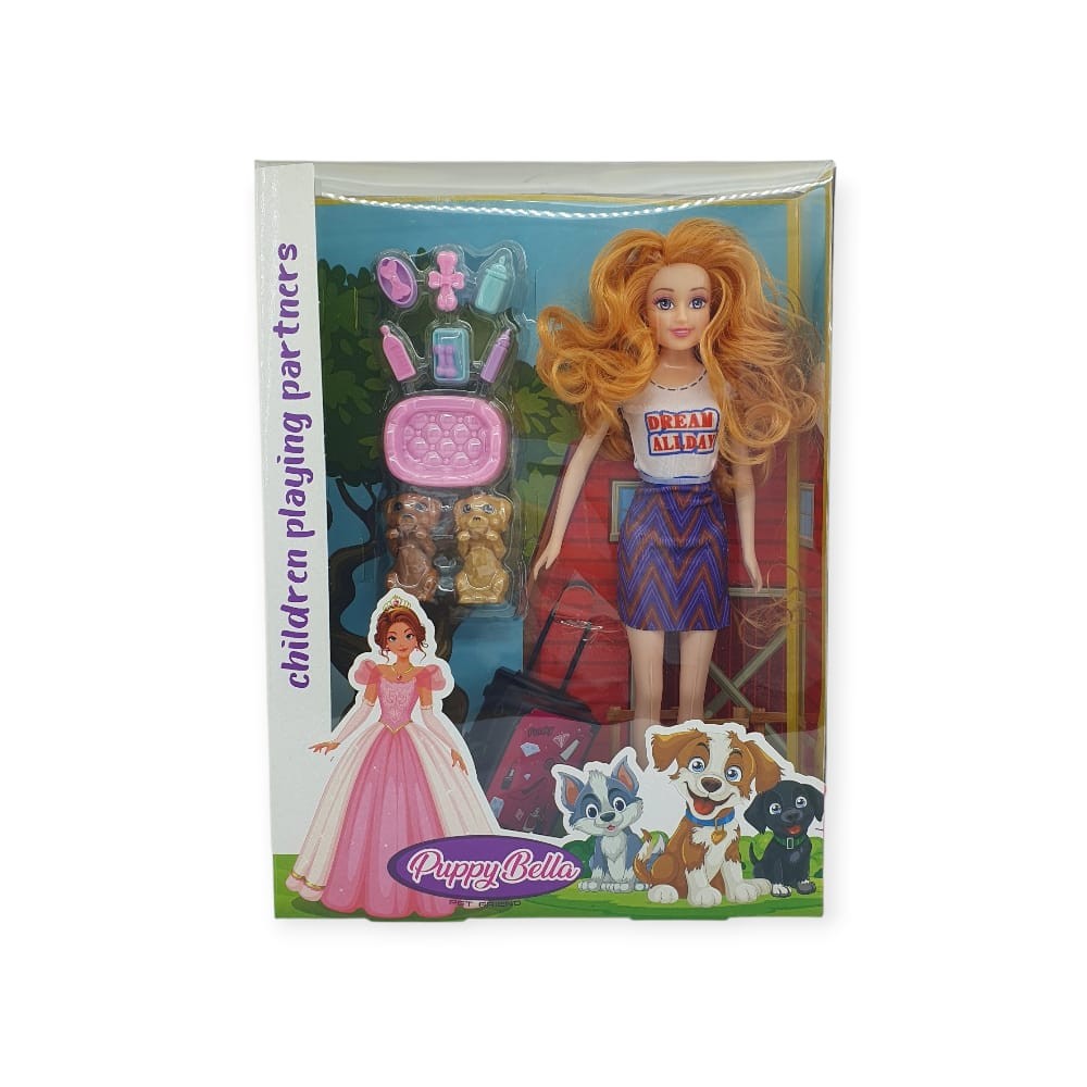 Puppy  30 Cm Bebek Ve Köpek Bakım Seti - Mor Elbise