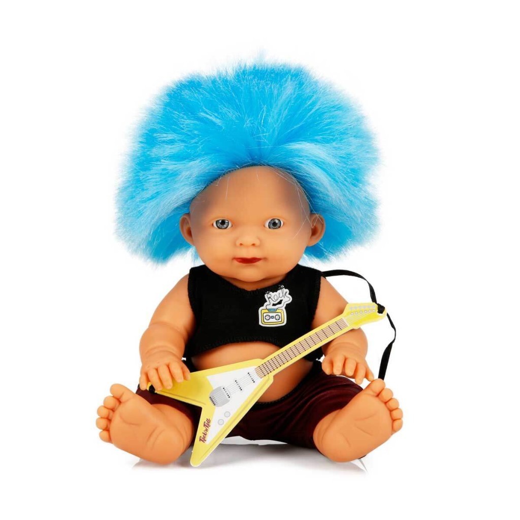 Punkçı Bebek Figürü 25 Cm - Mavi Saçlı