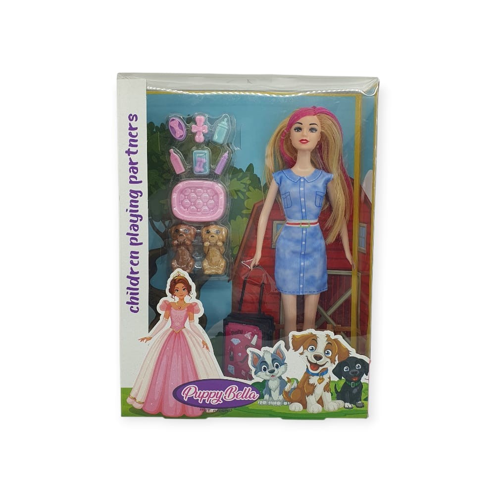 Puppy  30 Cm Bebek Ve Köpek Bakım Seti - Mavi Elbise