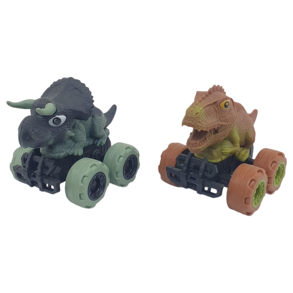 Sürtmeli Dinazor Arabalar 2'Li - 12 Cm - Triceratops & Stegosaurus