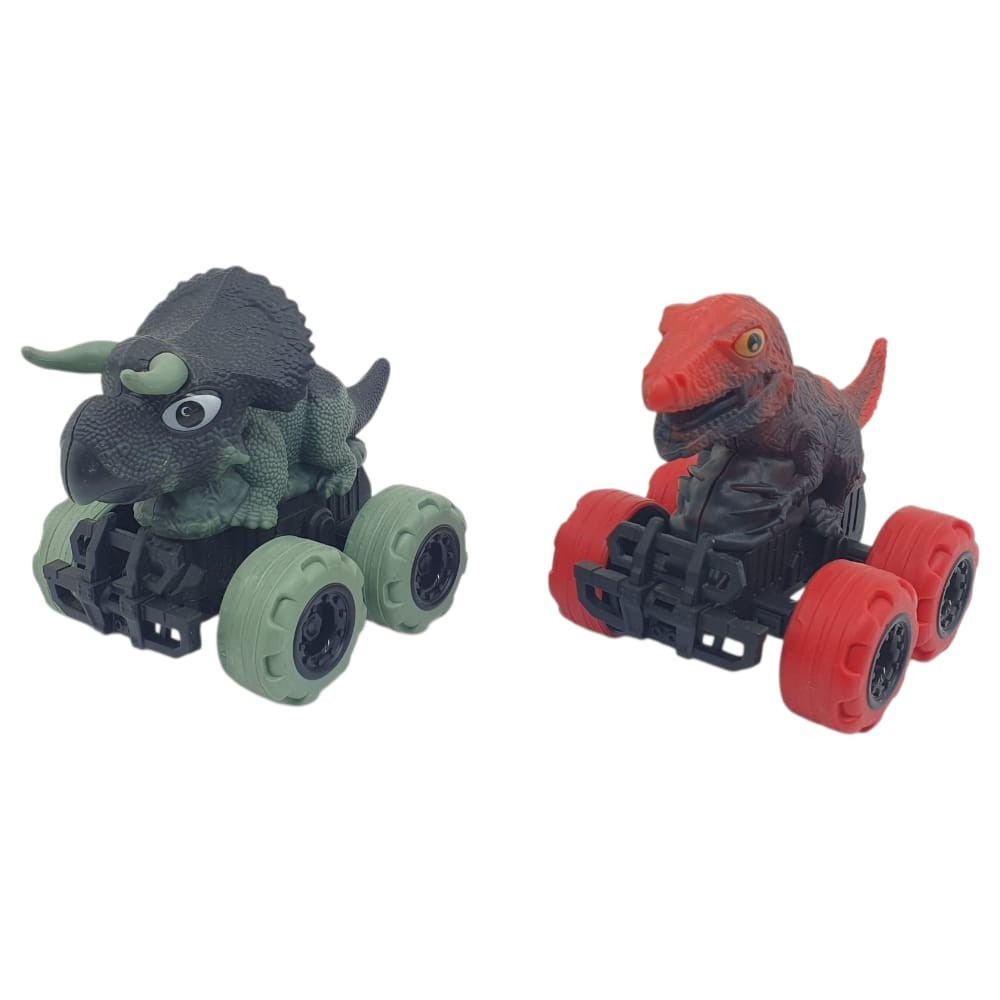 Sürtmeli Dinazor Arabalar 2'Li - 12 Cm - Triceratops & Trex