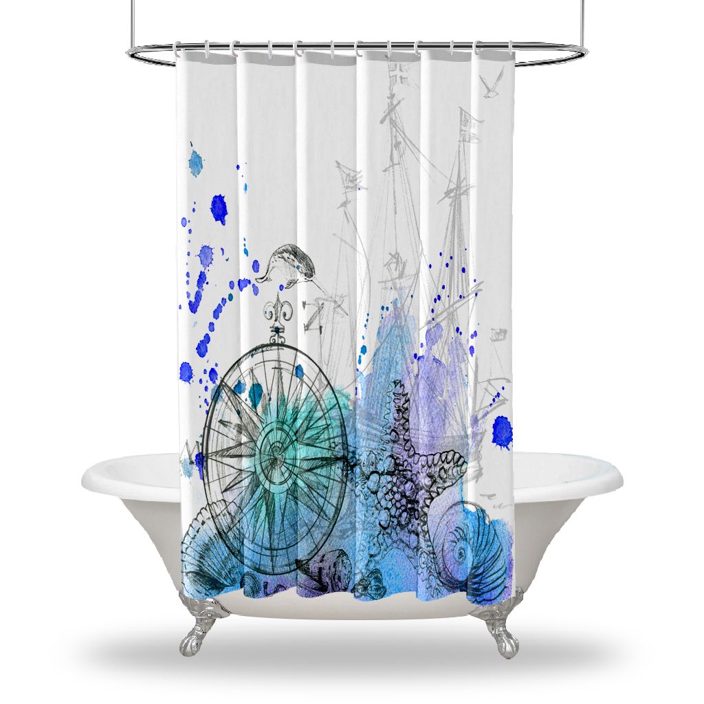 Multiple Sized Boats Lightho Seashell Printed Showers Curtain  Waterproof Button Hole Shower Drapes For Your Bathtub Bathroom Decorations
