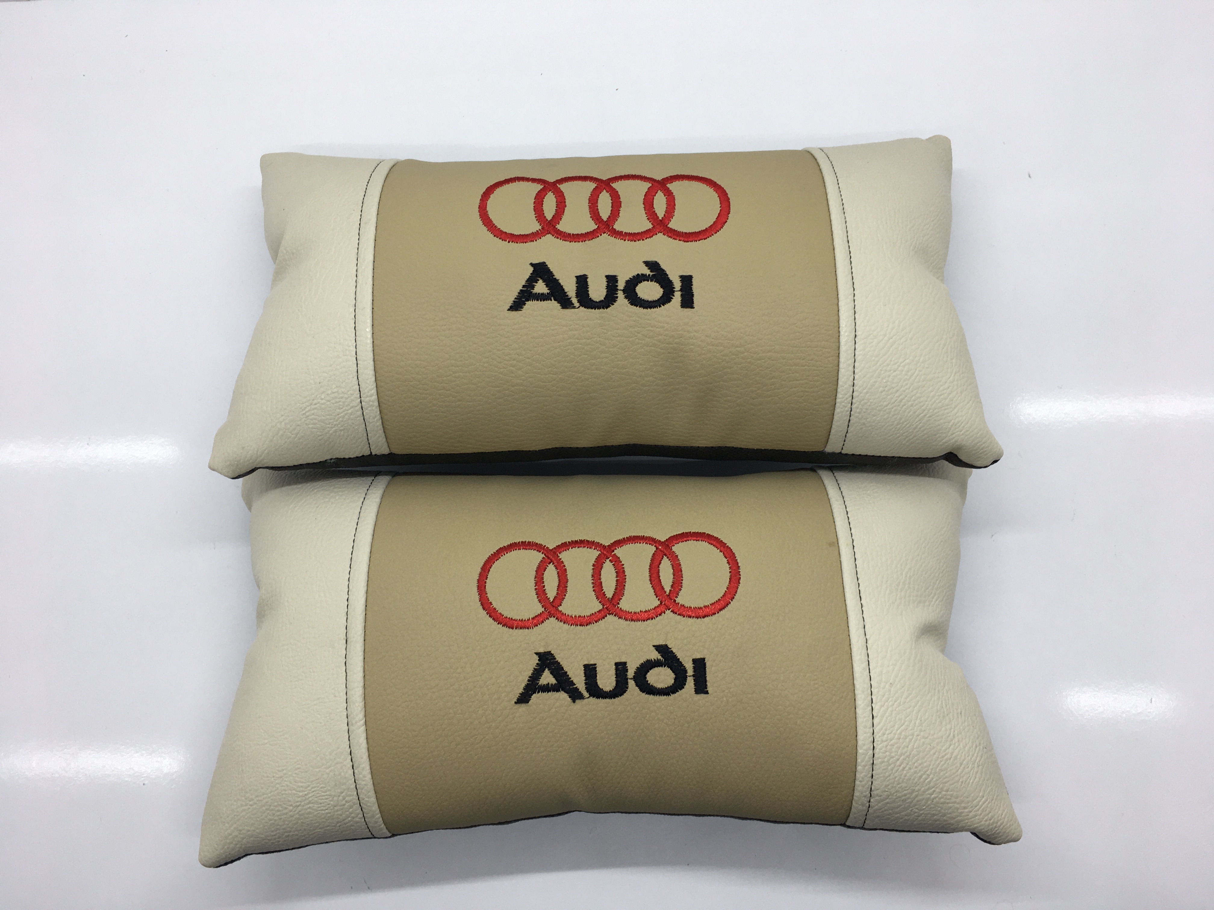 Audi Deri Ortopedik Araç Boyun Yastığı Audi Boyun Yastık 2 Adet (bej)