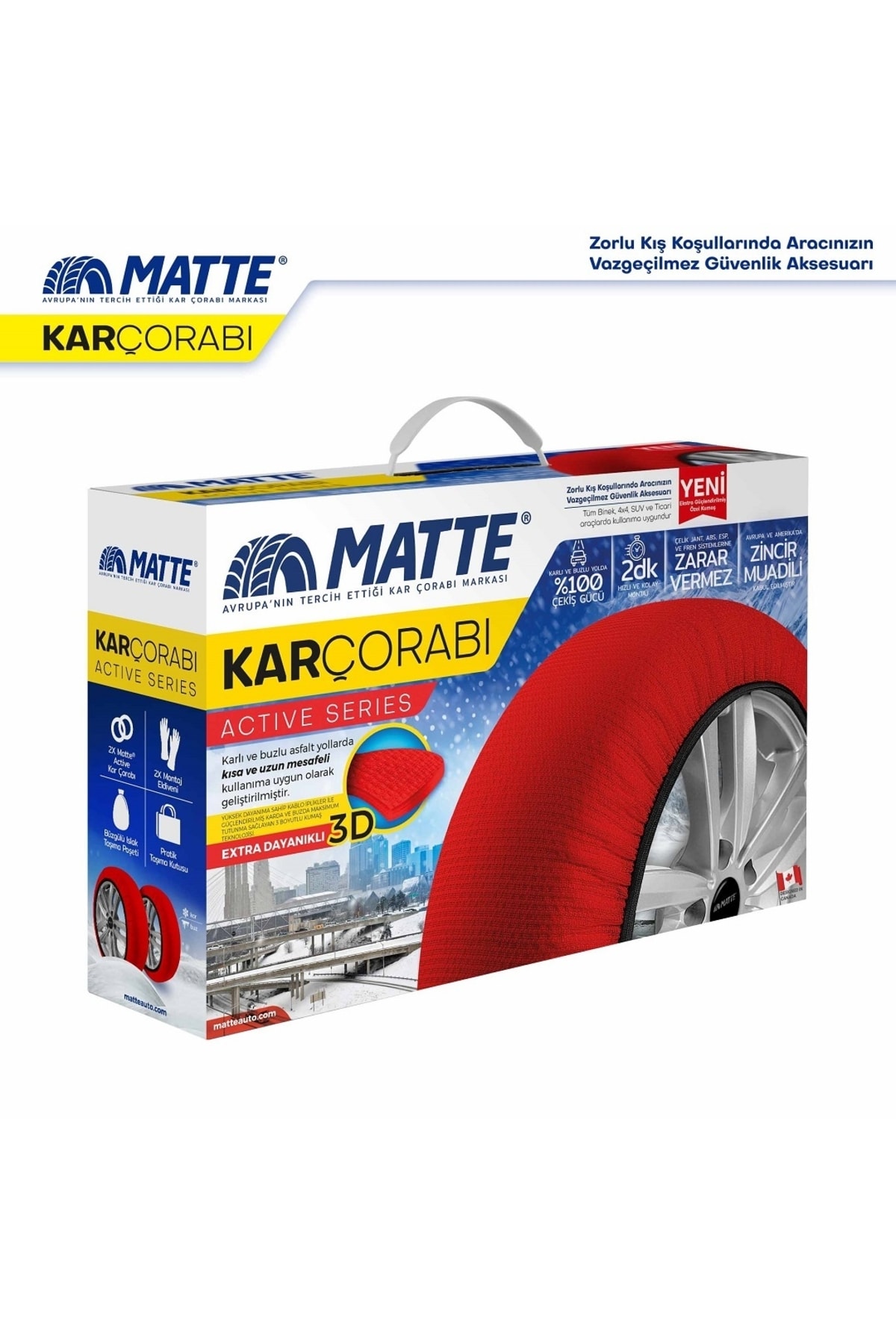 Matte Active Series Oto Araba Lastik Anti Patinaj Kar çorabı Kırmızı Medıum