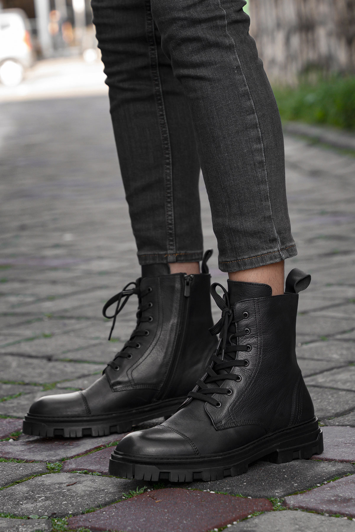 Hakiki Deri Fermuarlı ve Bağcıklı Erkek Bot