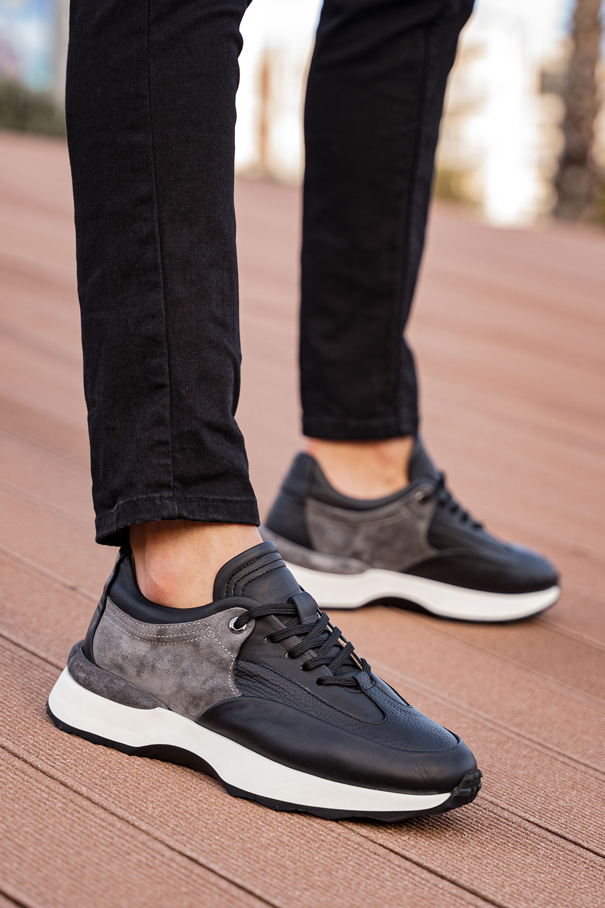 Мужские кроссовки из натуральной кожи с замшевыми вставками