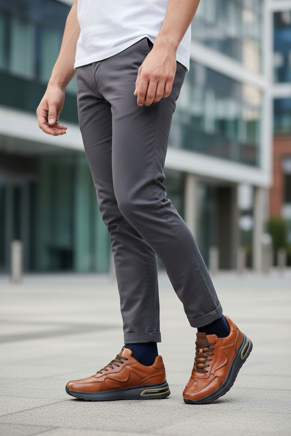 İç Dış Hakiki Deri Kalın Taban Erkek Sneaker