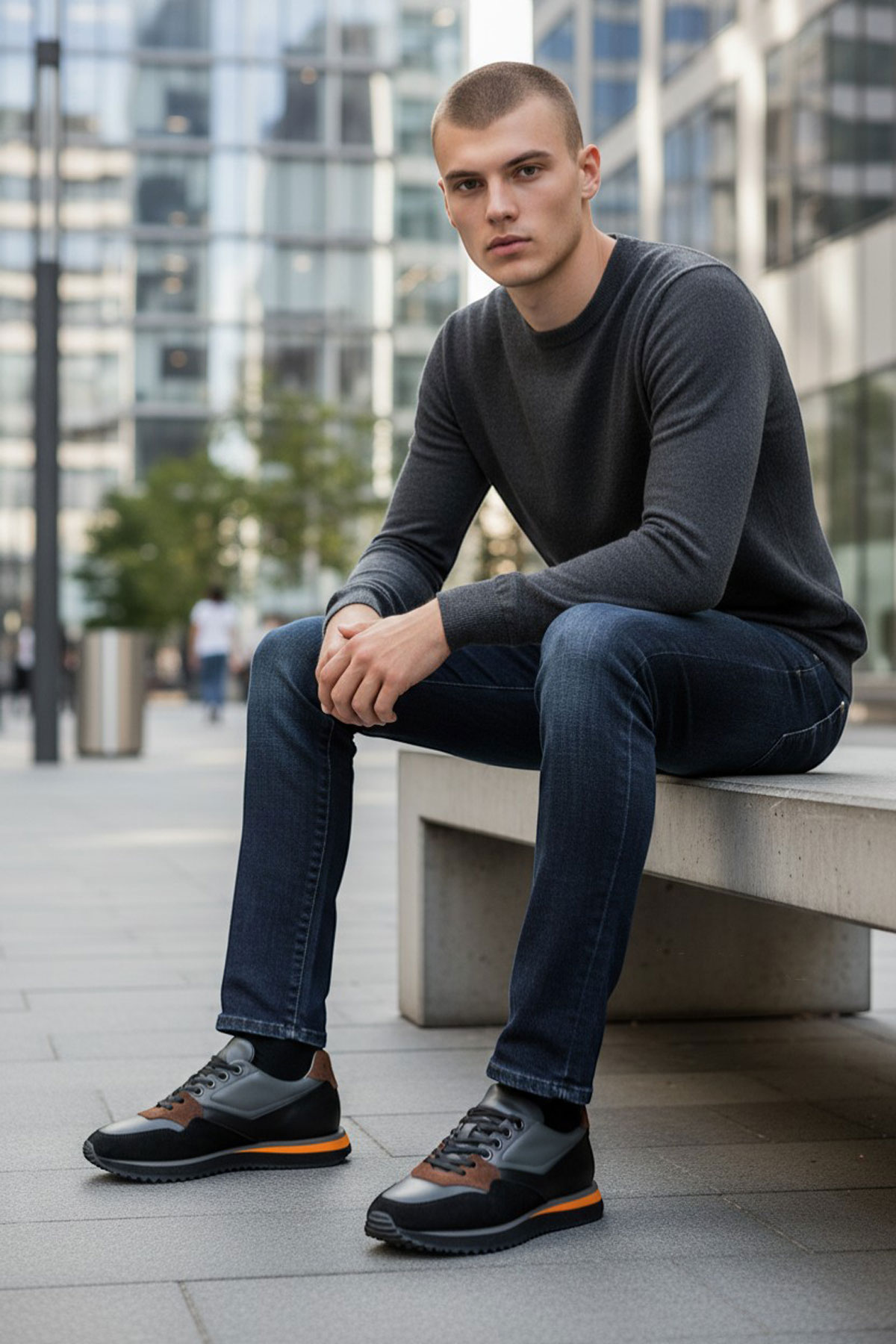 حذاء سنيكرز رجالي مريح من الجلد الطبيعي بنعل خفيف