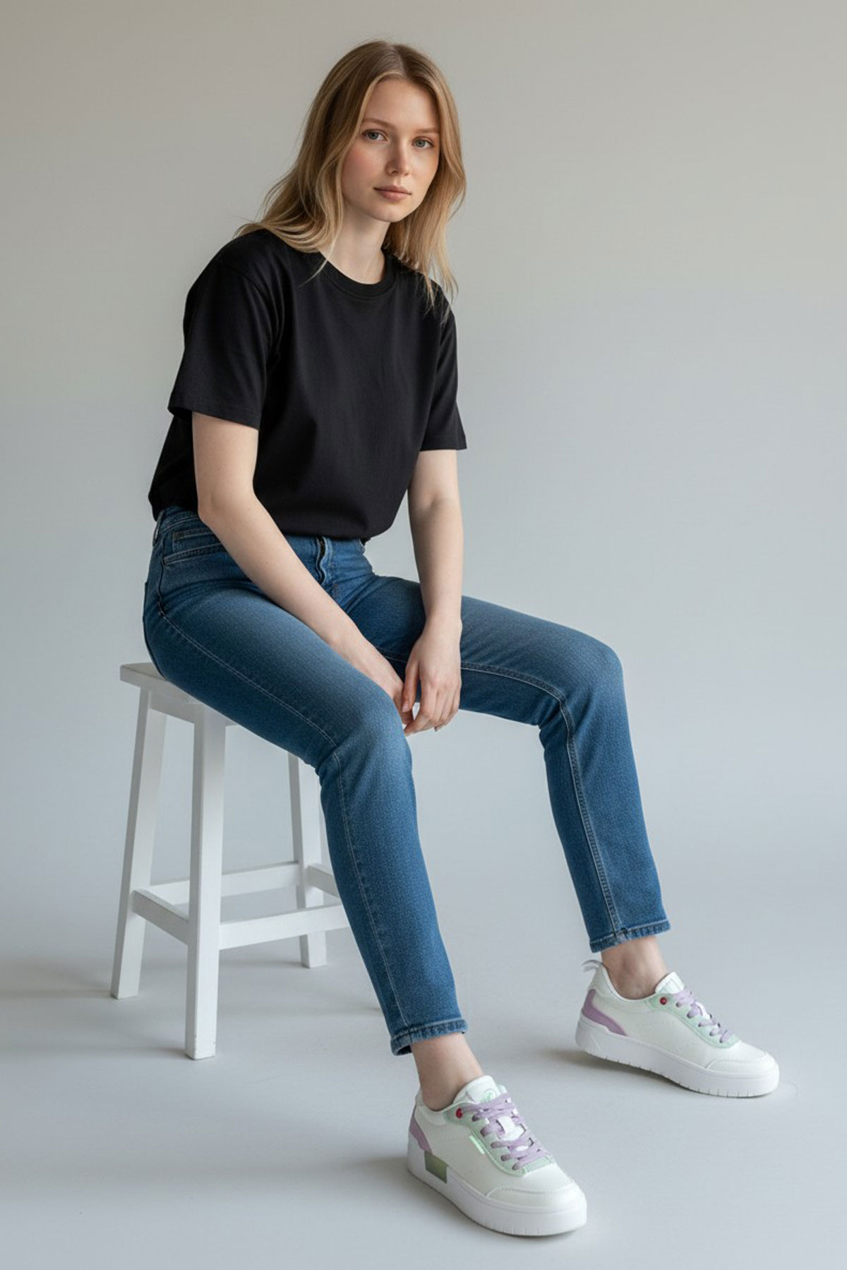 حذاء سنيكرز نسائي بنعل سميك وتفاصيل ملونة