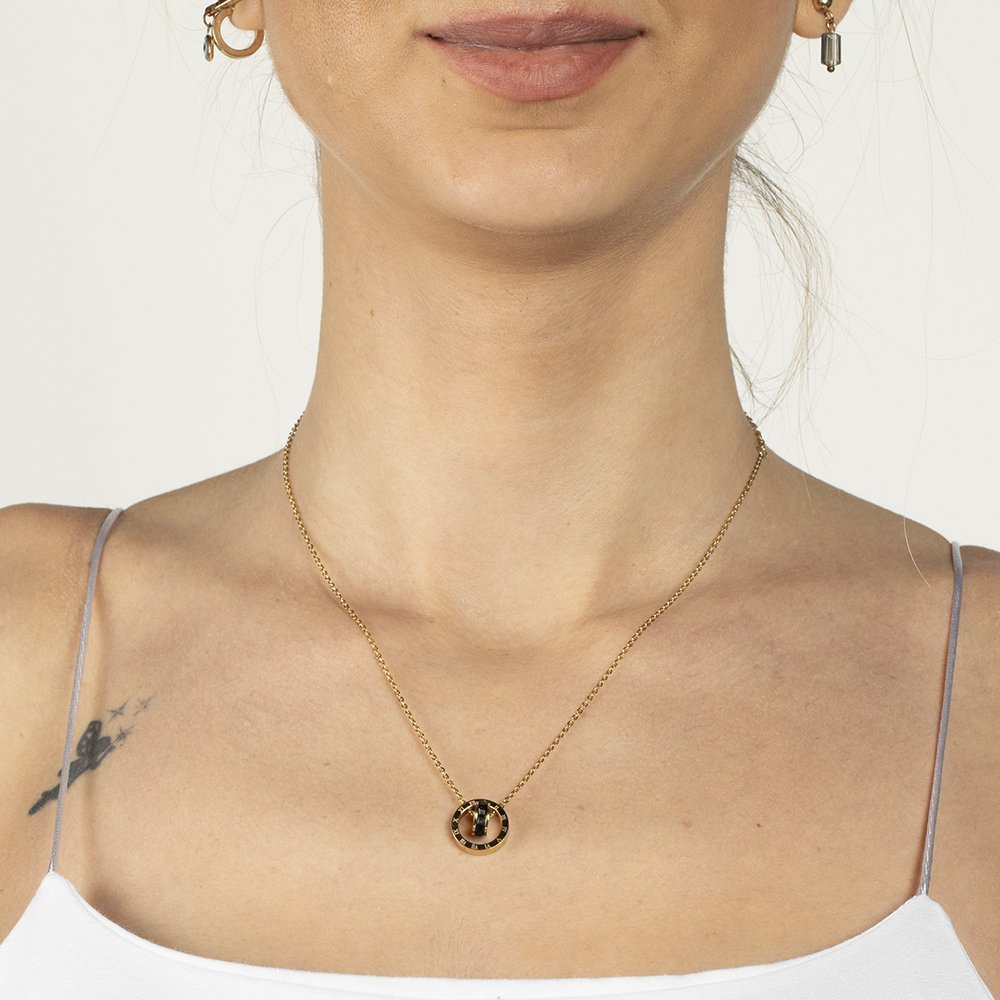 Çelik altın renkli ince zincirli yuvarlak ortası boş roma rakam detaylı kolye bijuteri bayan takı gerdanlık